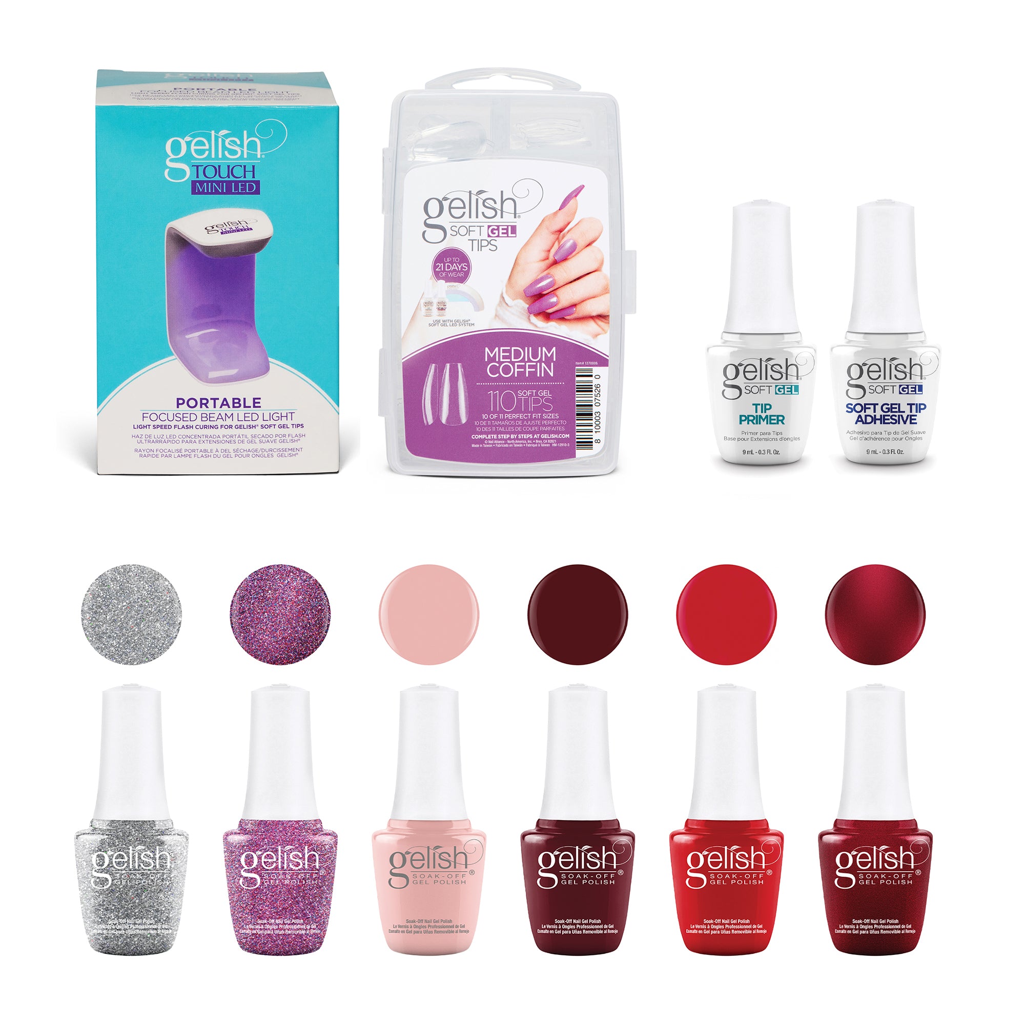 Gelish Mini Winter Marilyn Collection & Medium Coffin Tip Kit w/ LED Cure Light - VMInnovations