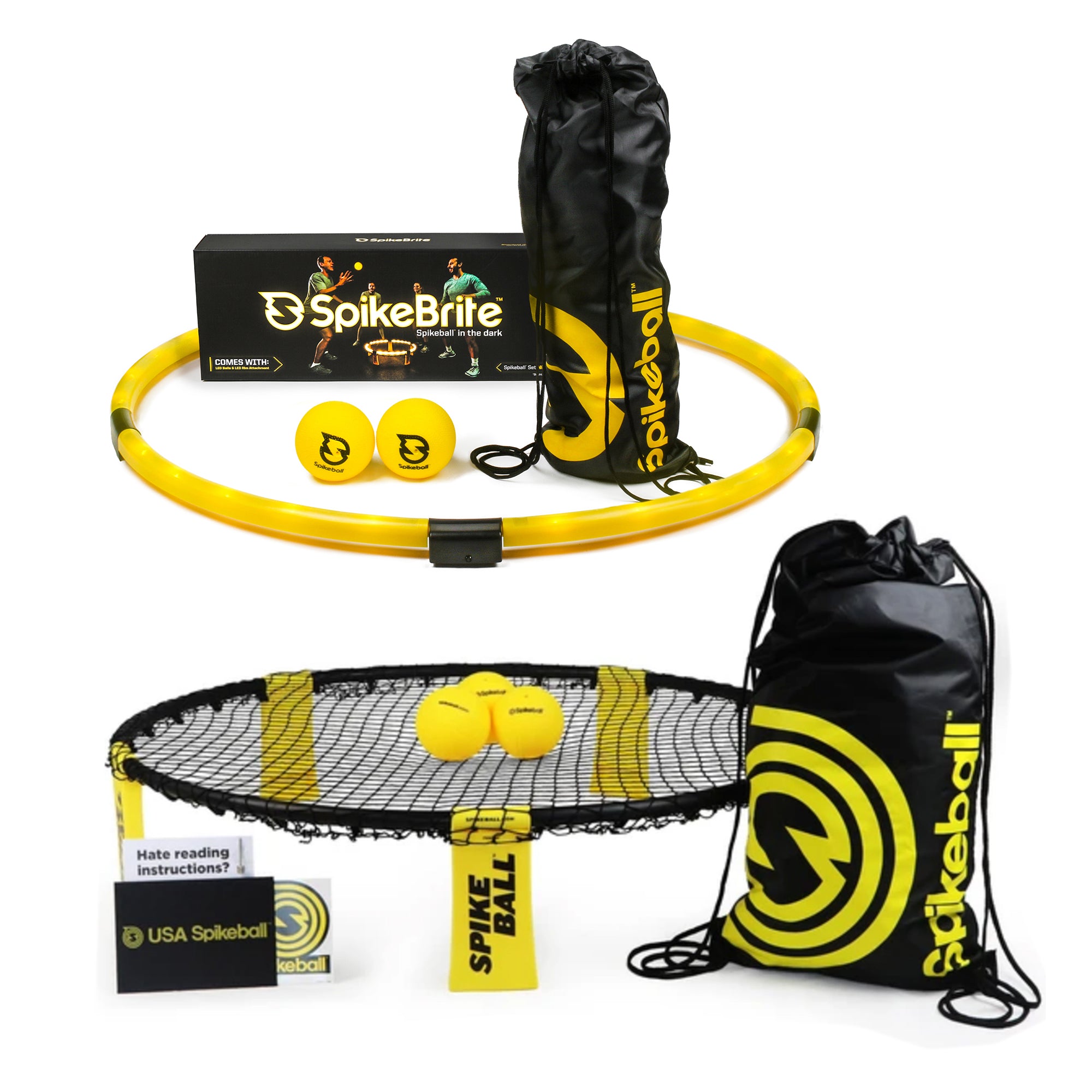Spikeball 3 Ball Kit w/ Adjustable Net & SpikeBrite Night Play Light Attachment