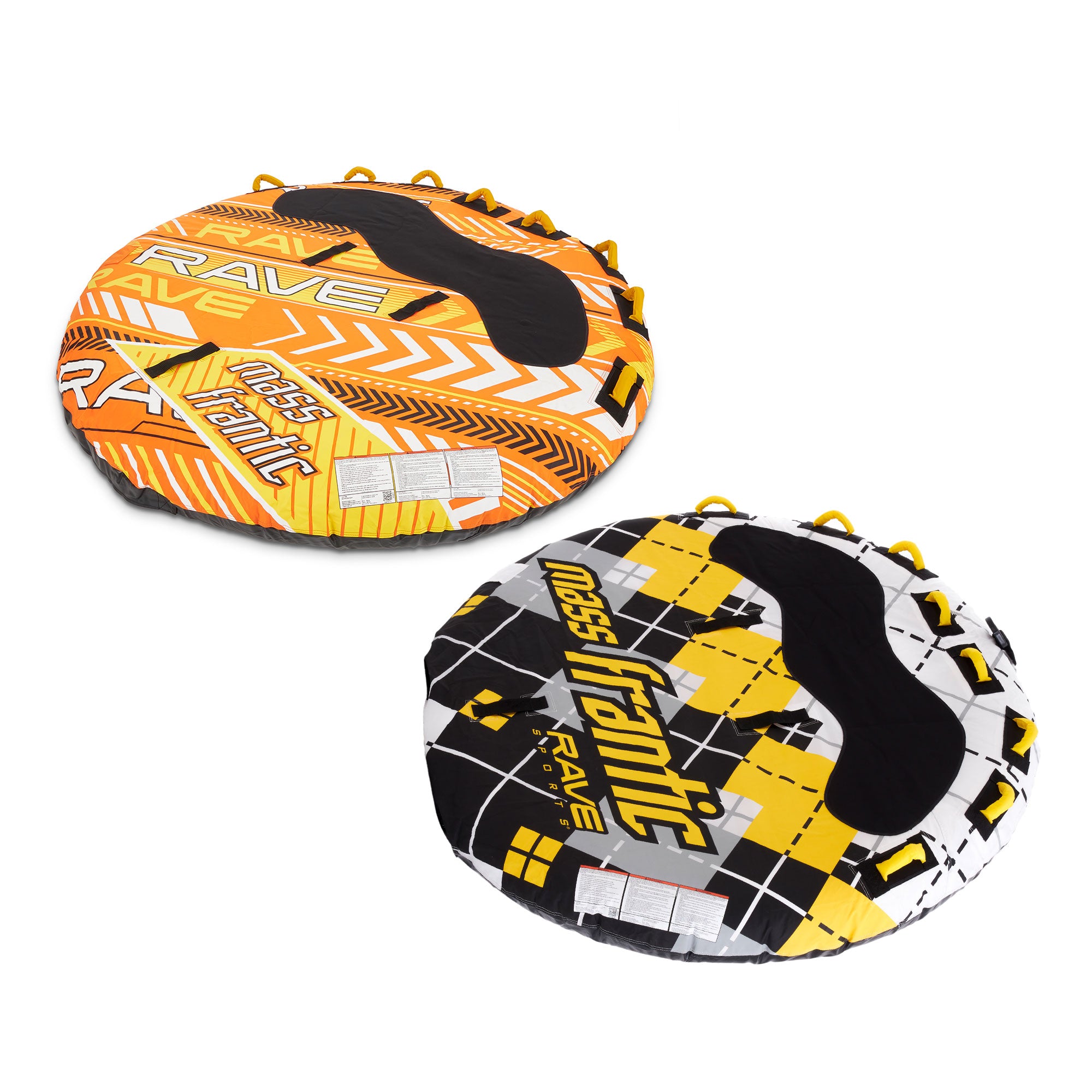 RAVE Sports Mass Frantic 4 Rider Towable Boat Tubes, Set of 2, Yellow and Orange