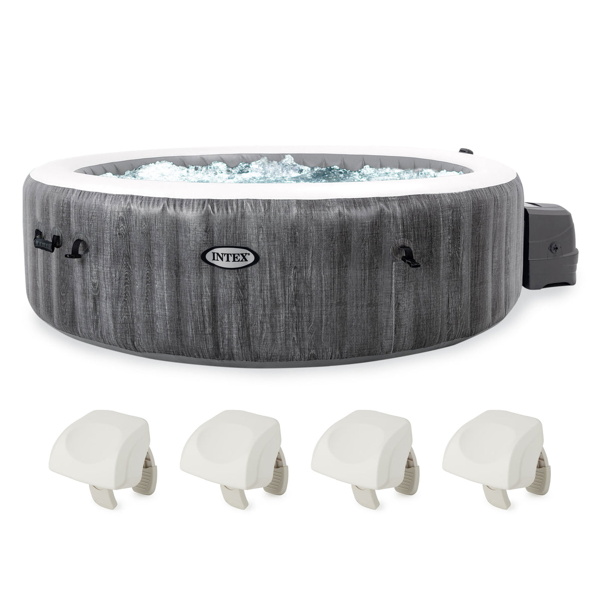 Intex PureSpa Plus Greywood Inflatable Spa & Cushioned Foam Headrest (4 Pack) - VMInnovations
