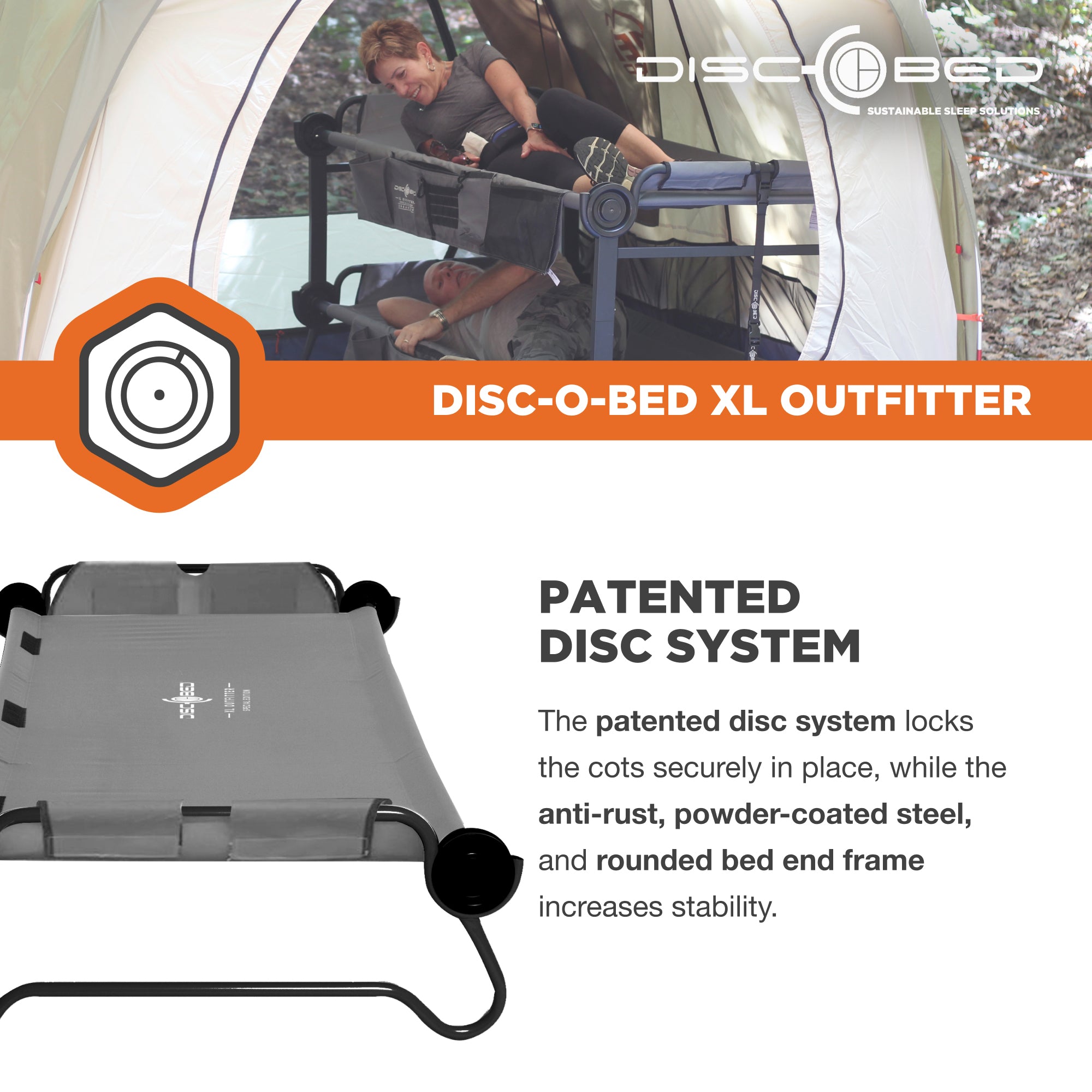 Disc-O-Bed XL Outfitter Bench Double Cot Camping Bunk with Organizers, Grey - VMInnovations