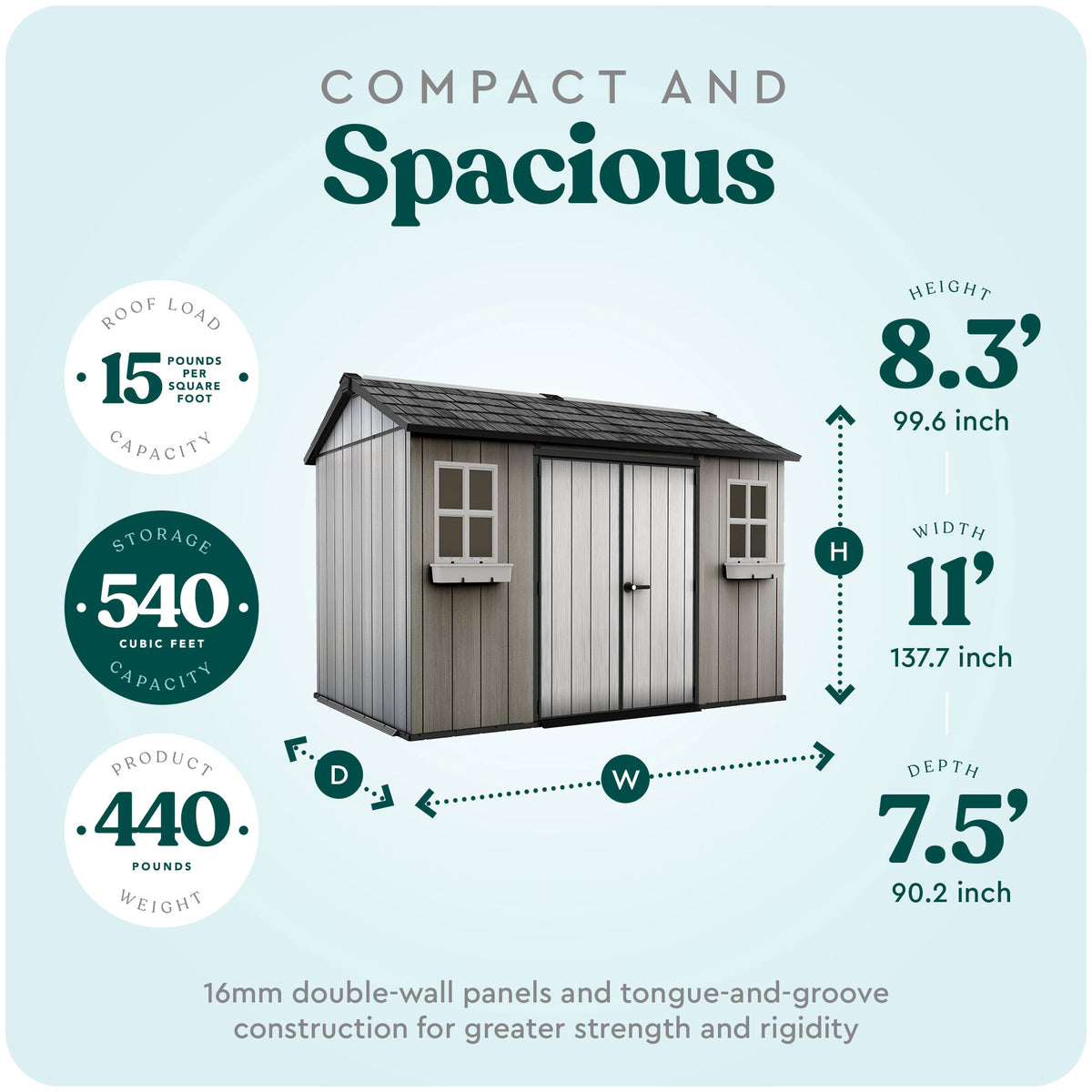 Keter Oakland 11 x 7.5 Foot Outdoor Garden Tool Storage Shed, Gray (Open Box)