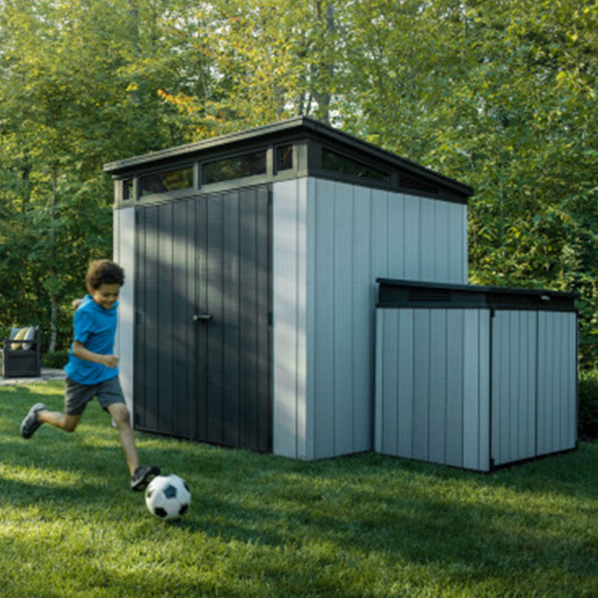7 x 7 Foot Outdoor Shed for Garden Accessories and Tools, Gray (Open Box)