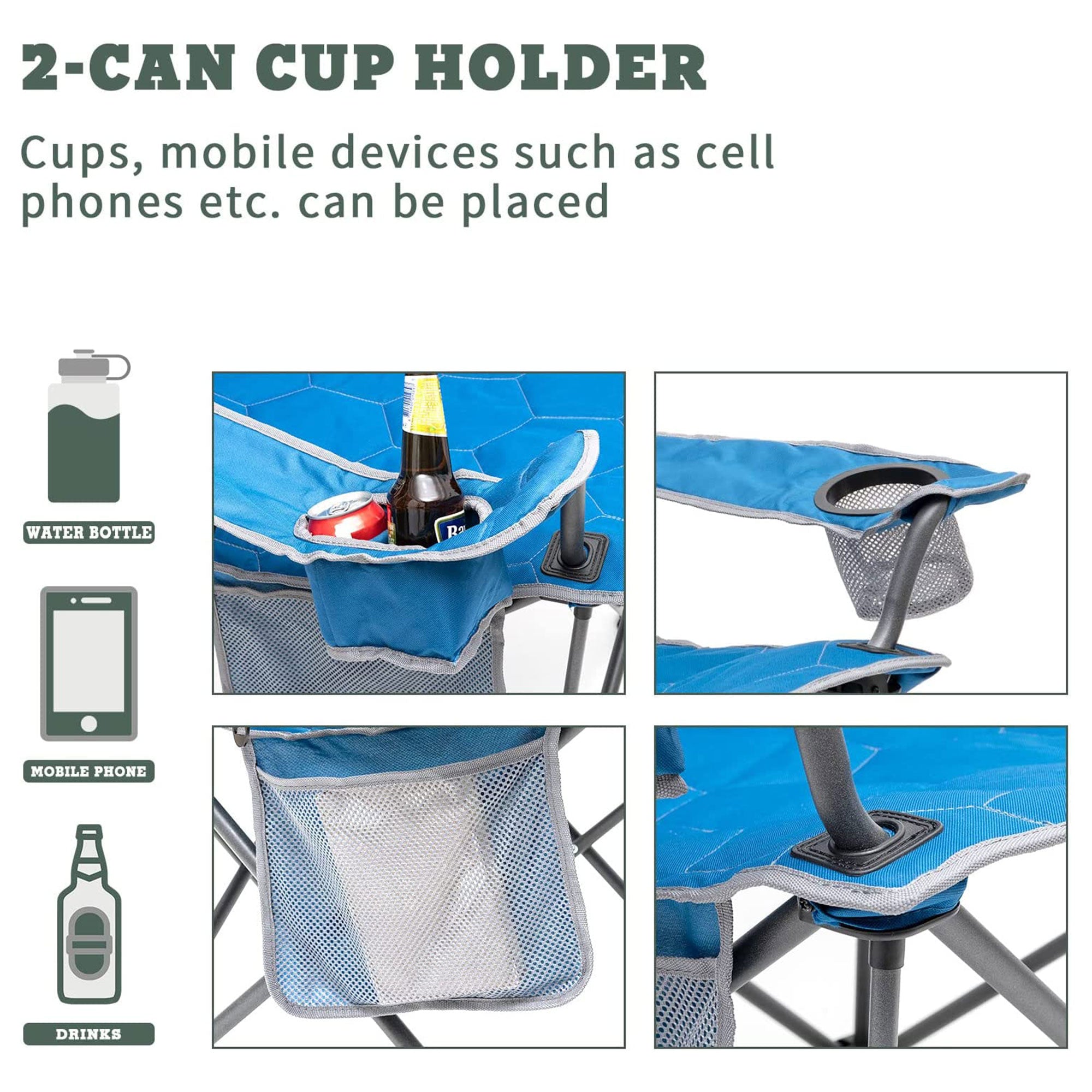 SunnyFeel Oversized Heavy Duty Folding & Padded Camping Chair, Blue (Open Box) - VMInnovations