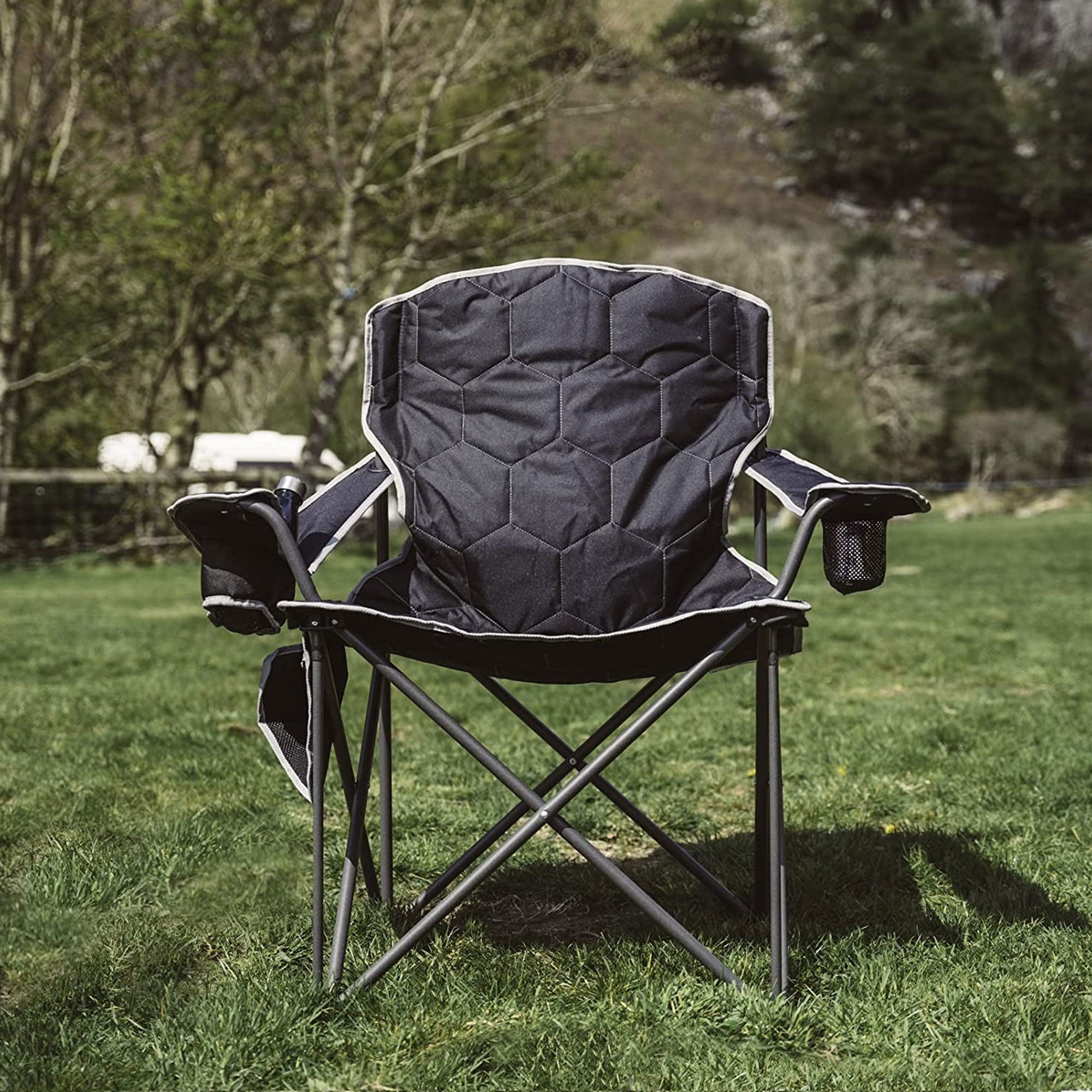 SunnyFeel Oversized Heavy Duty Folding & Padded Camping Chair, Blue (Open Box) - VMInnovations