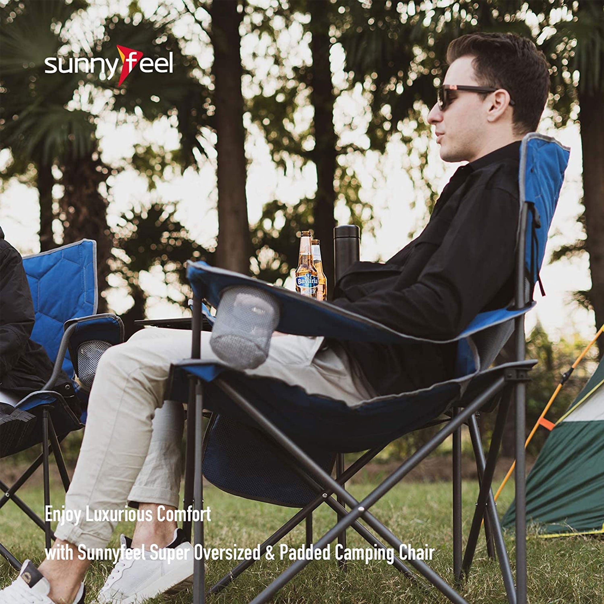 SunnyFeel Oversized Heavy Duty Folding & Padded Camping Chair, Blue (Open Box) - VMInnovations