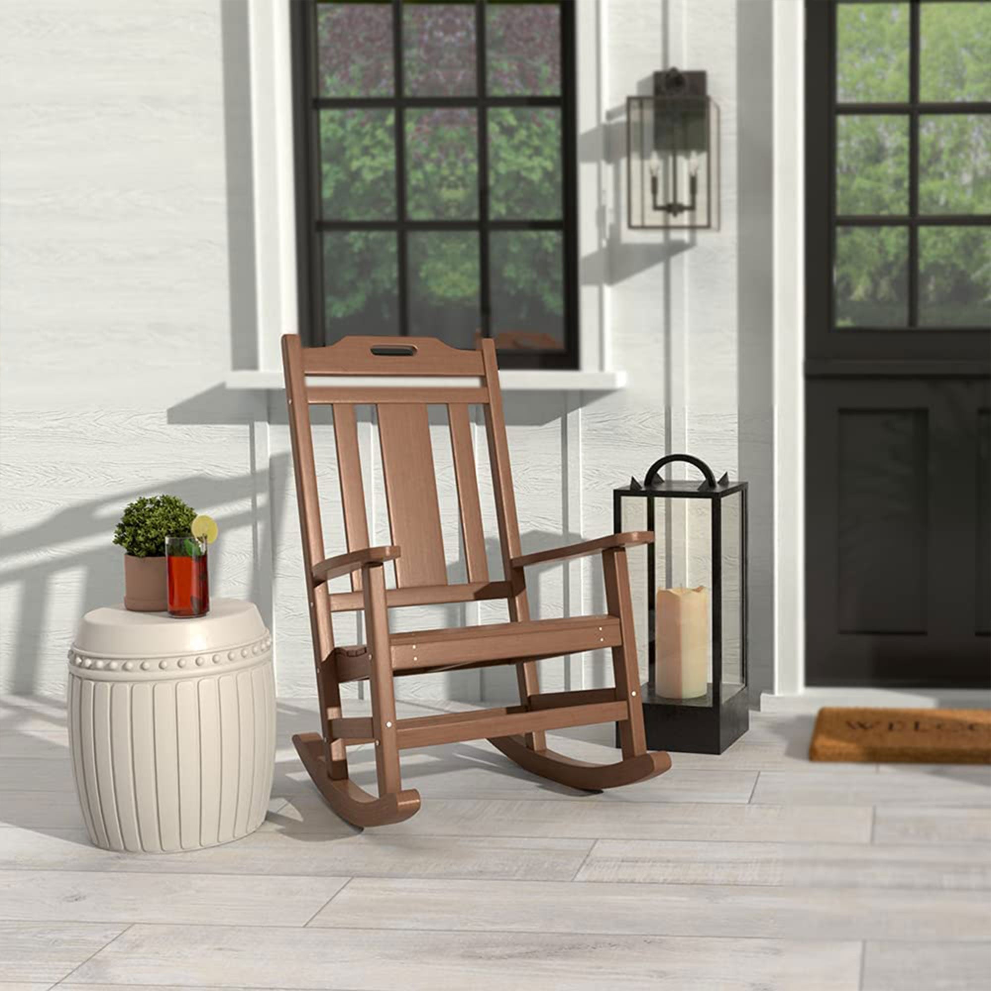 PolyTEAK Porch Rockers Collection Poly Lumber All Weather Rocking Chair, Brown - VMInnovations