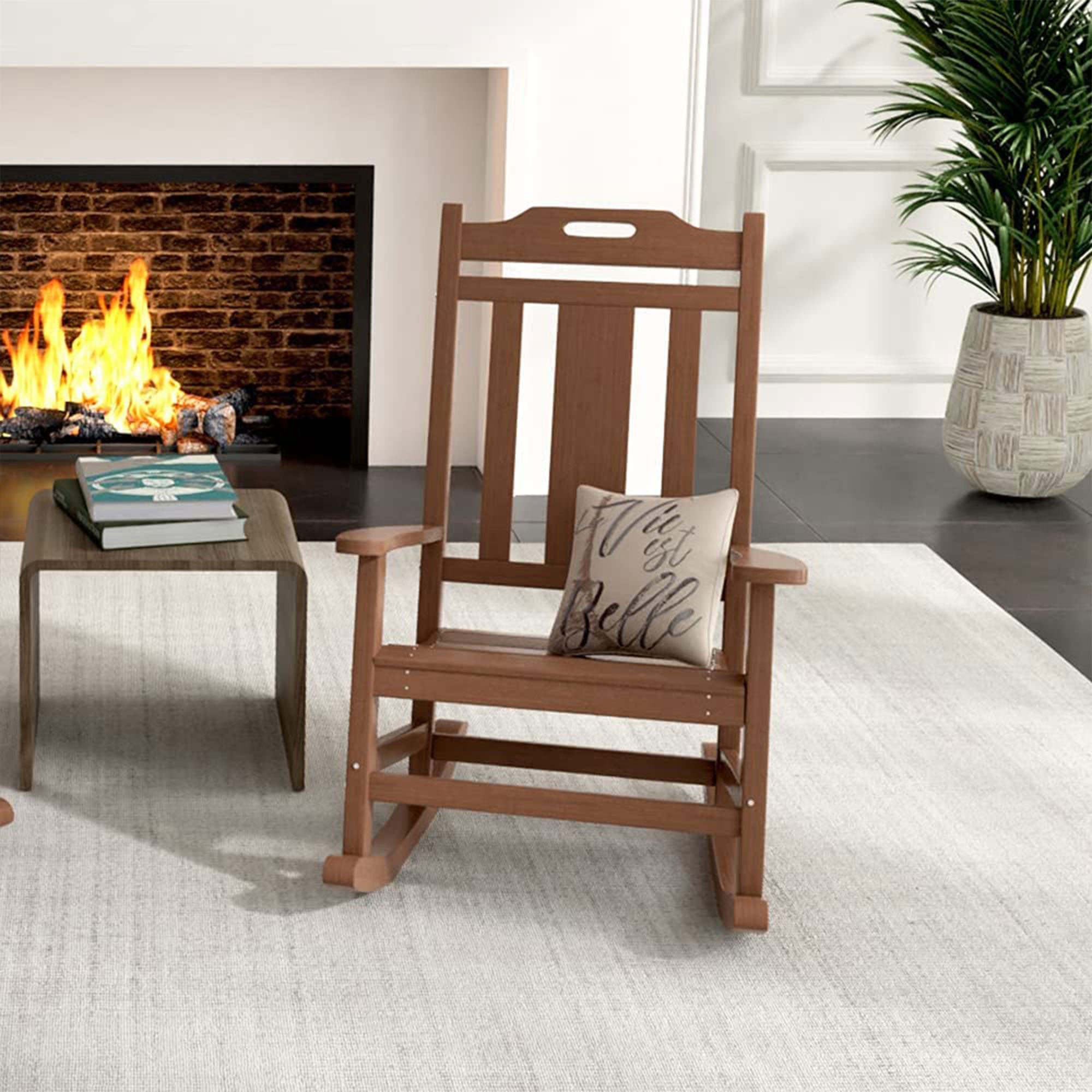 PolyTEAK Porch Rockers Collection Poly Lumber All Weather Rocking Chair, Brown - VMInnovations