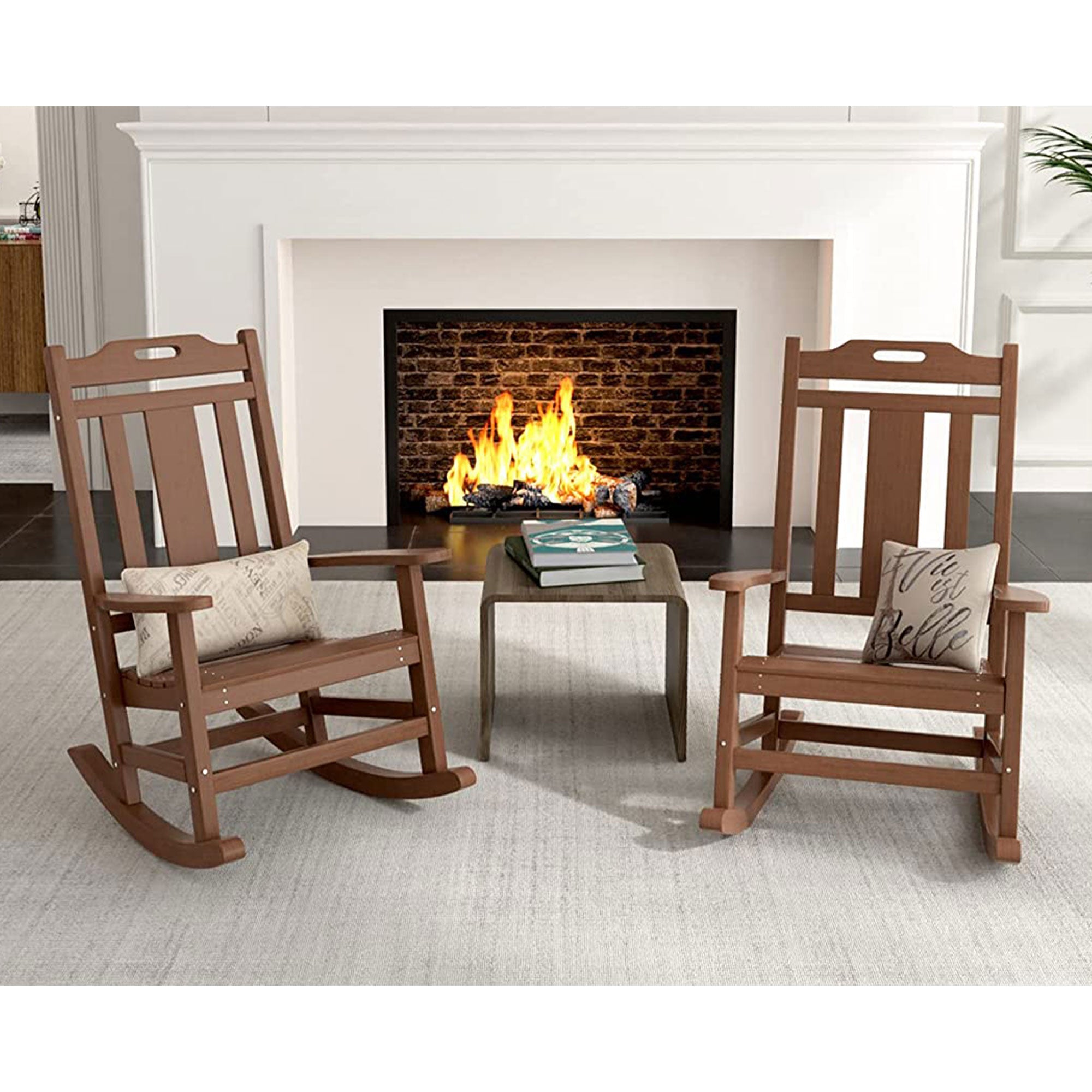 PolyTEAK Porch Rockers Collection Poly Lumber All Weather Rocking Chair, Brown - VMInnovations