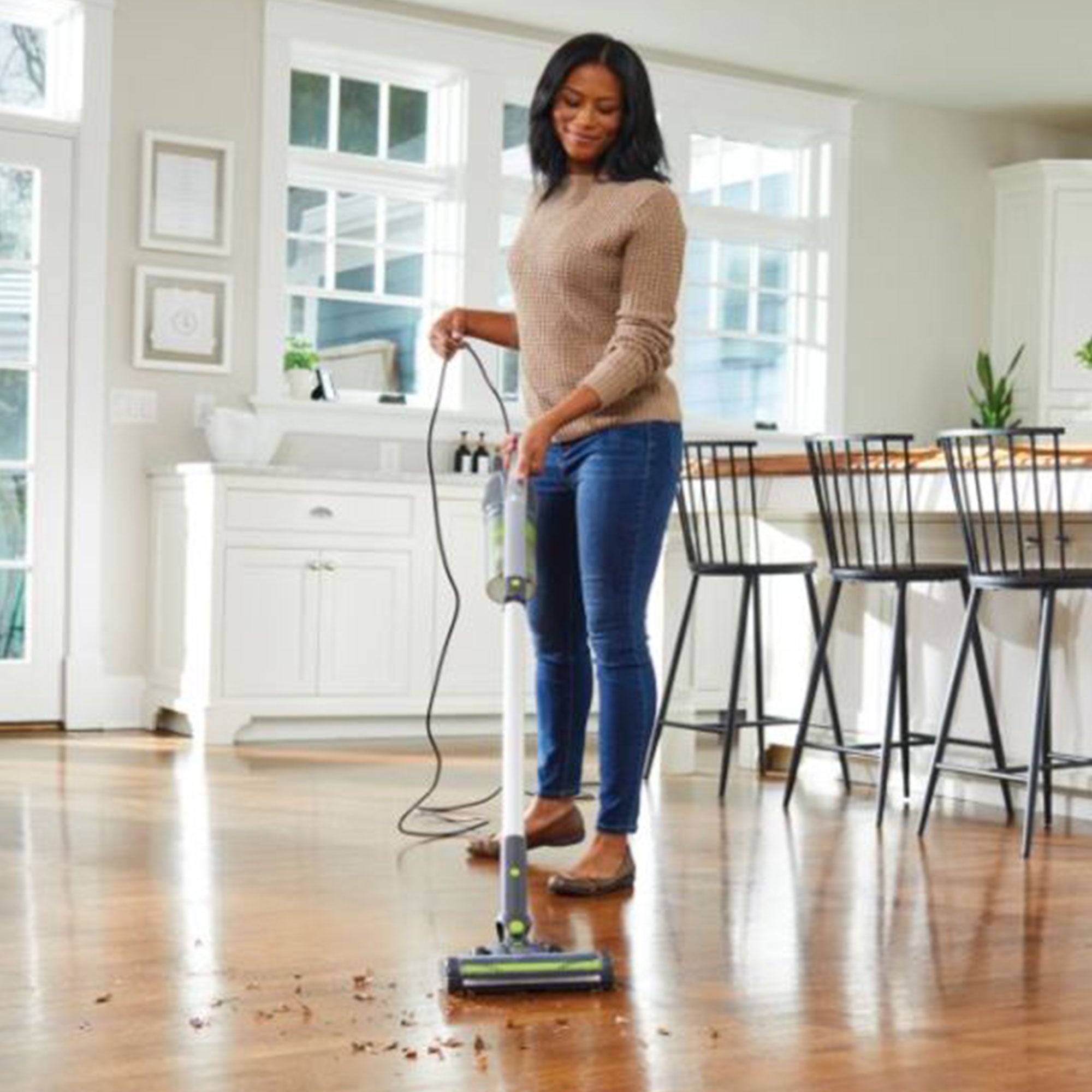 Black and Decker Compact Stick Vacuum Cleaner with HEPA Filter, Gray and Green