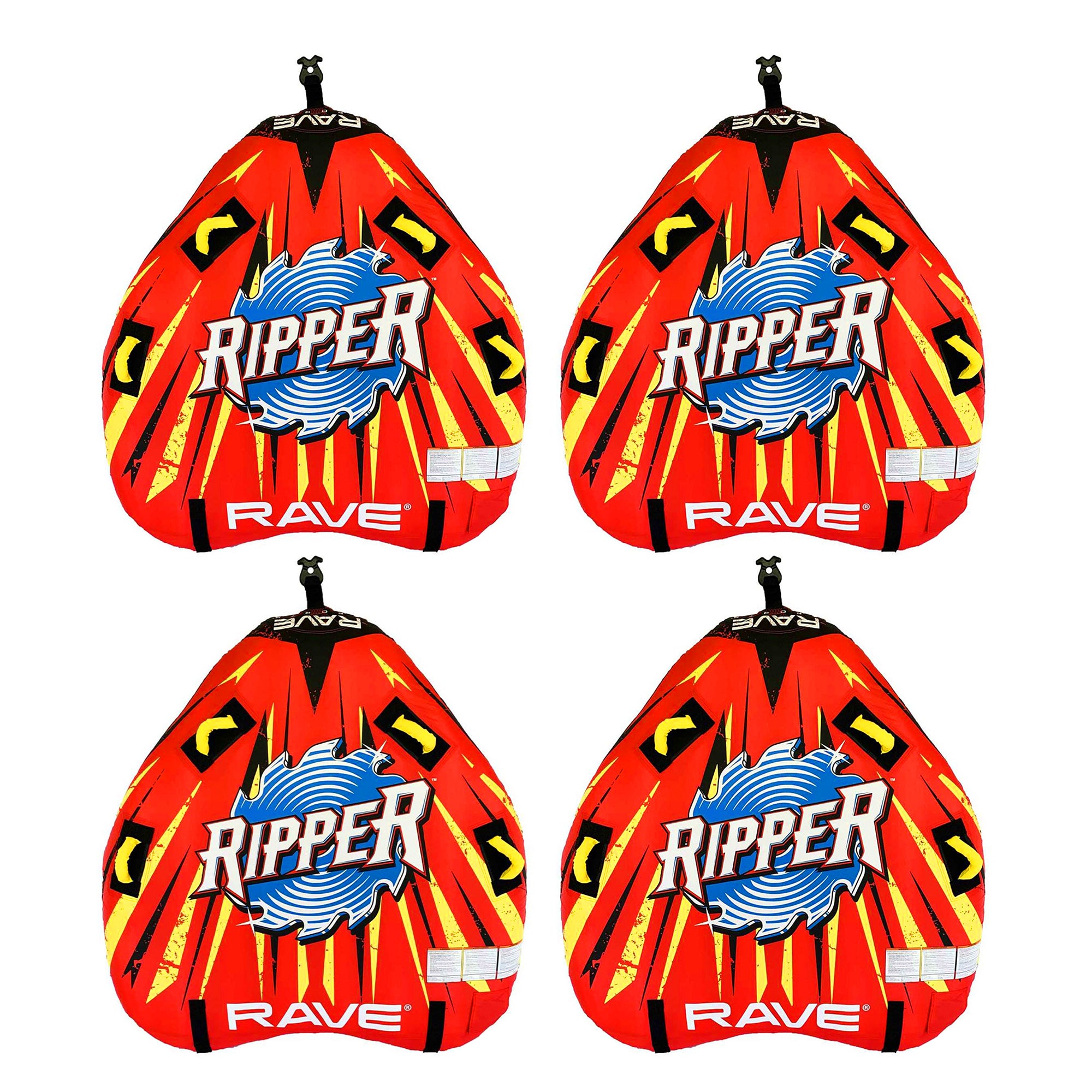 RAVE Sports Ripper 2 Rider Nylon Inflatable Towable Boat Floats, Red (4 Pack) - VMInnovations