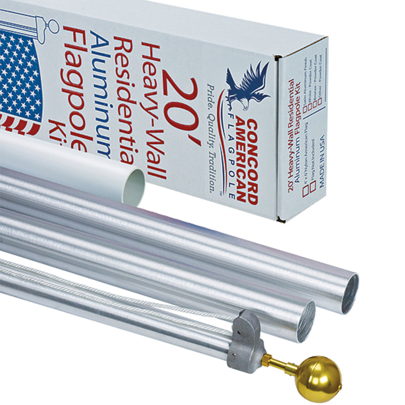 Concord American Flagpole Tapered Aluminum Traditional Pole Kit, Clear, 20 Feet