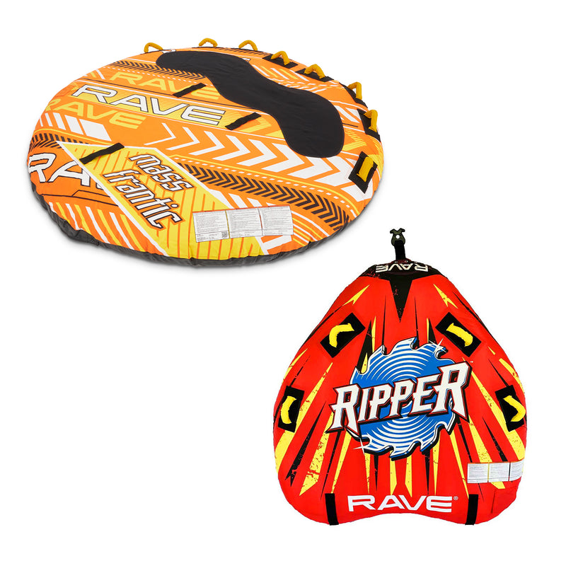 RAVE Sports Ripper 2 Rider Towable Float + Mass Frantic 4 Rider Towable Float