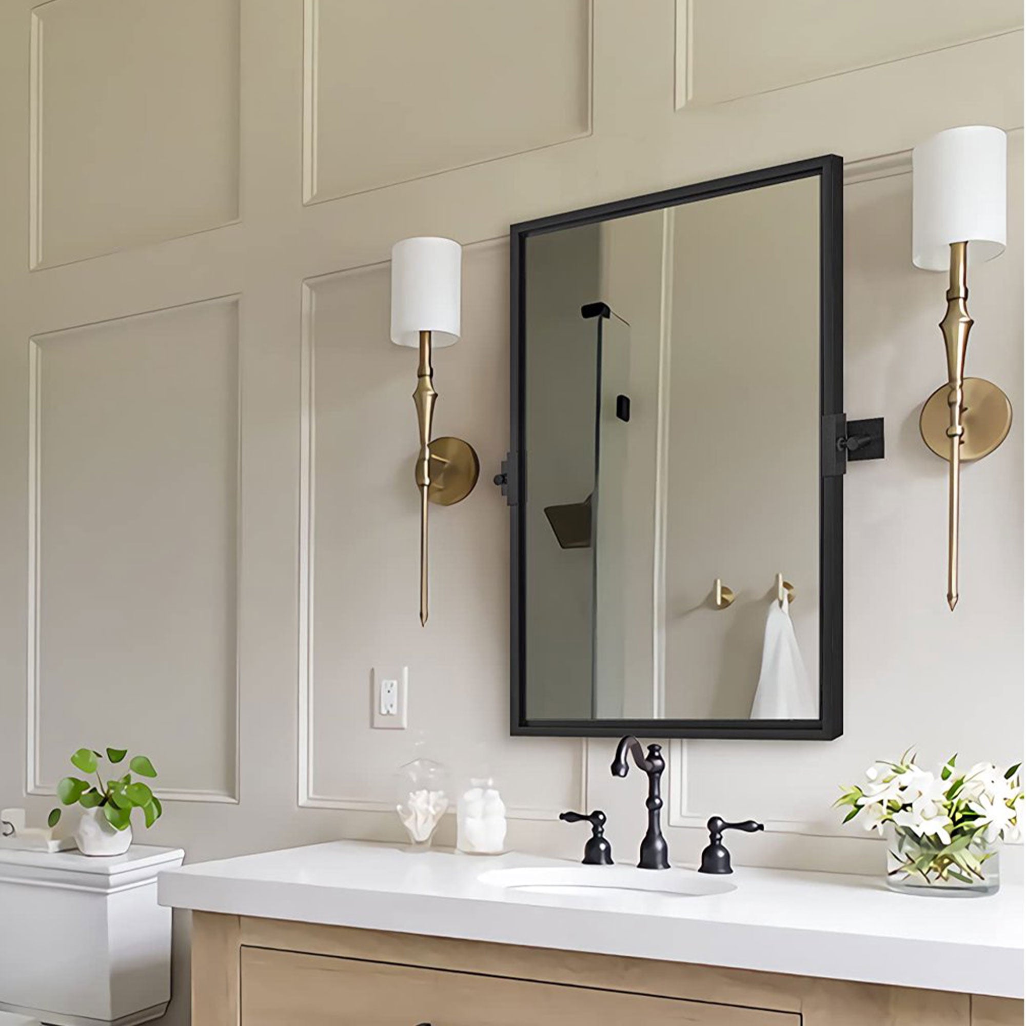 Moon Mirror 20 x 28 Inch Rectangular Hanging Bathroom Vanity, Black (Used) - VMInnovations