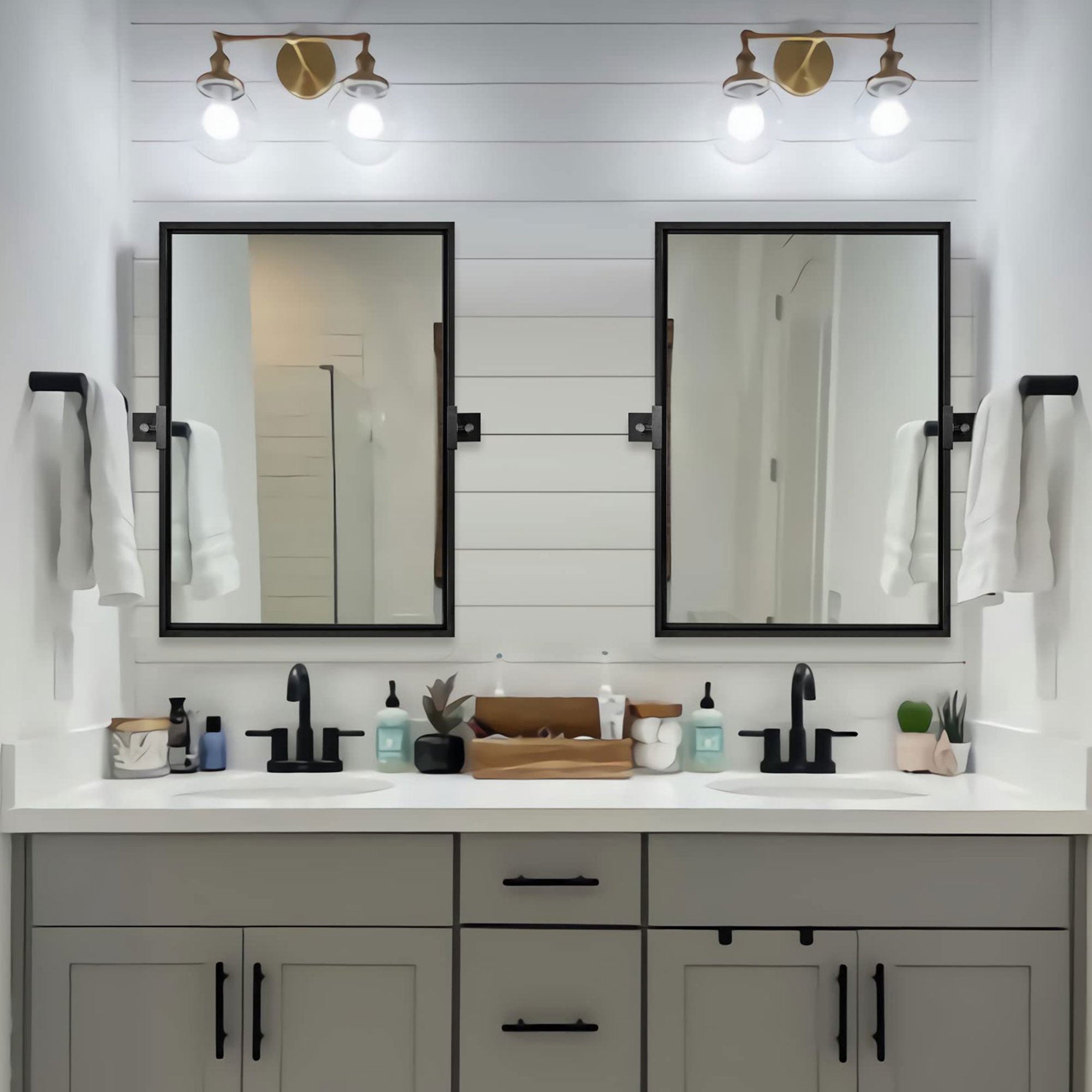 Moon Mirror 20 x 28 Inch Rectangular Hanging Bathroom Vanity, Black (Open Box) - VMInnovations