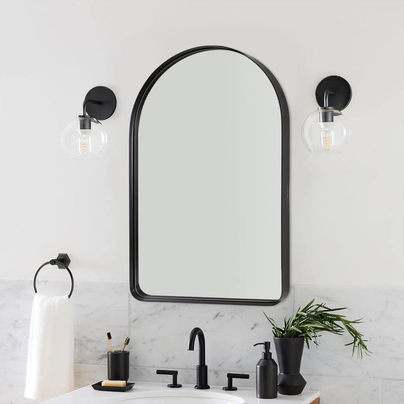 ANDY STAR 20 x 30 Inch Arched Wall Mounted Vanity Mirror with Steel Frame, Black
