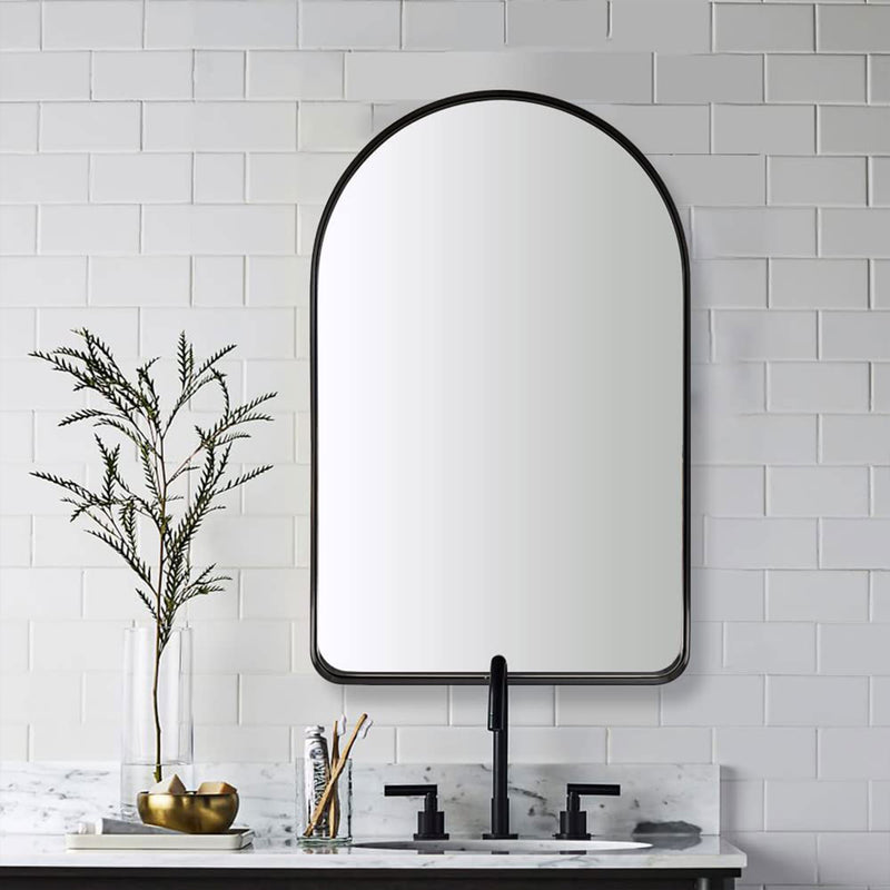 ANDY STAR 20 x 30 Inch Arched Wall Mounted Vanity Mirror with Steel Frame, Black