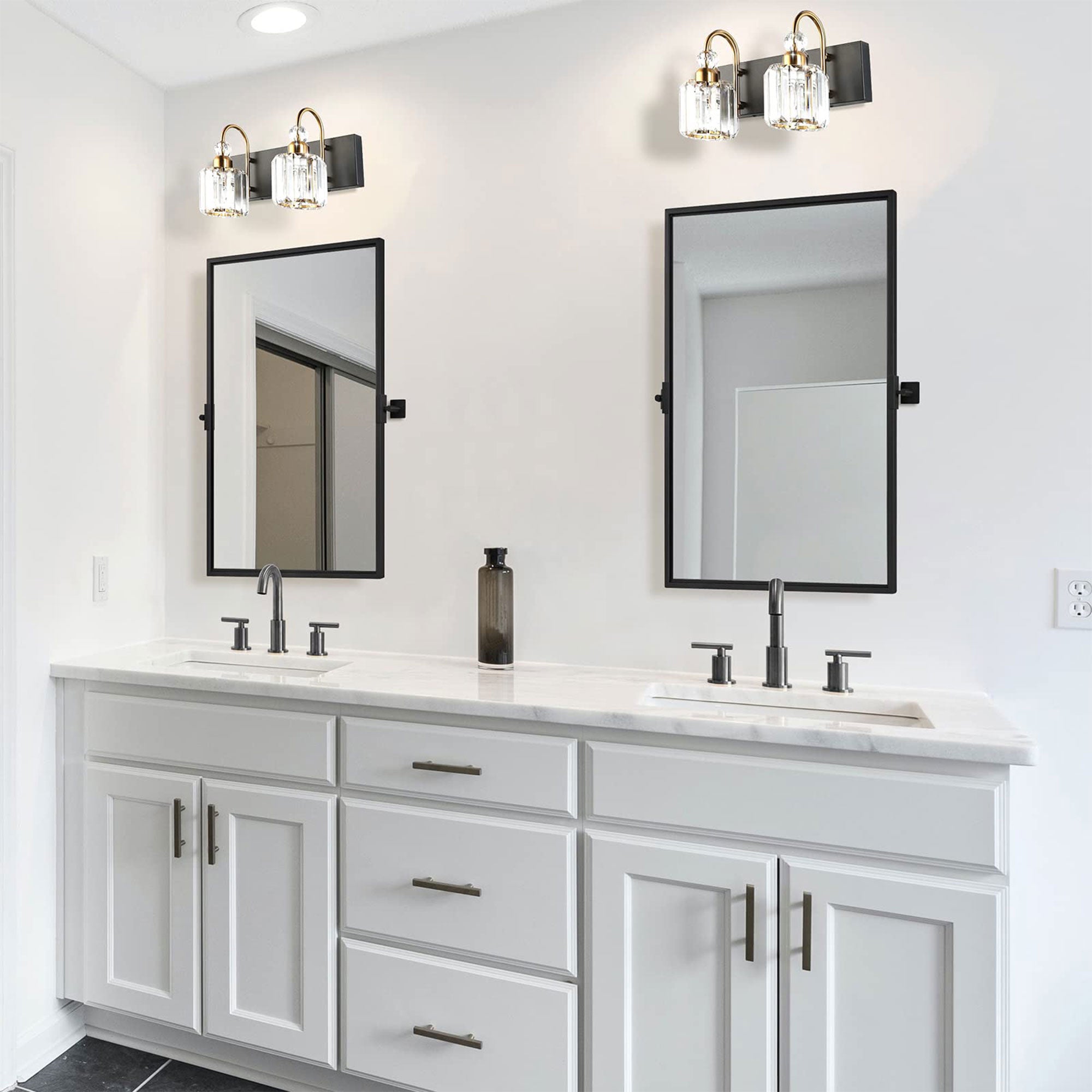Moon Mirror 24 x 36 Inch Pivoted Wall Mounted Vanity Mirror, Black (Used) - VMInnovations