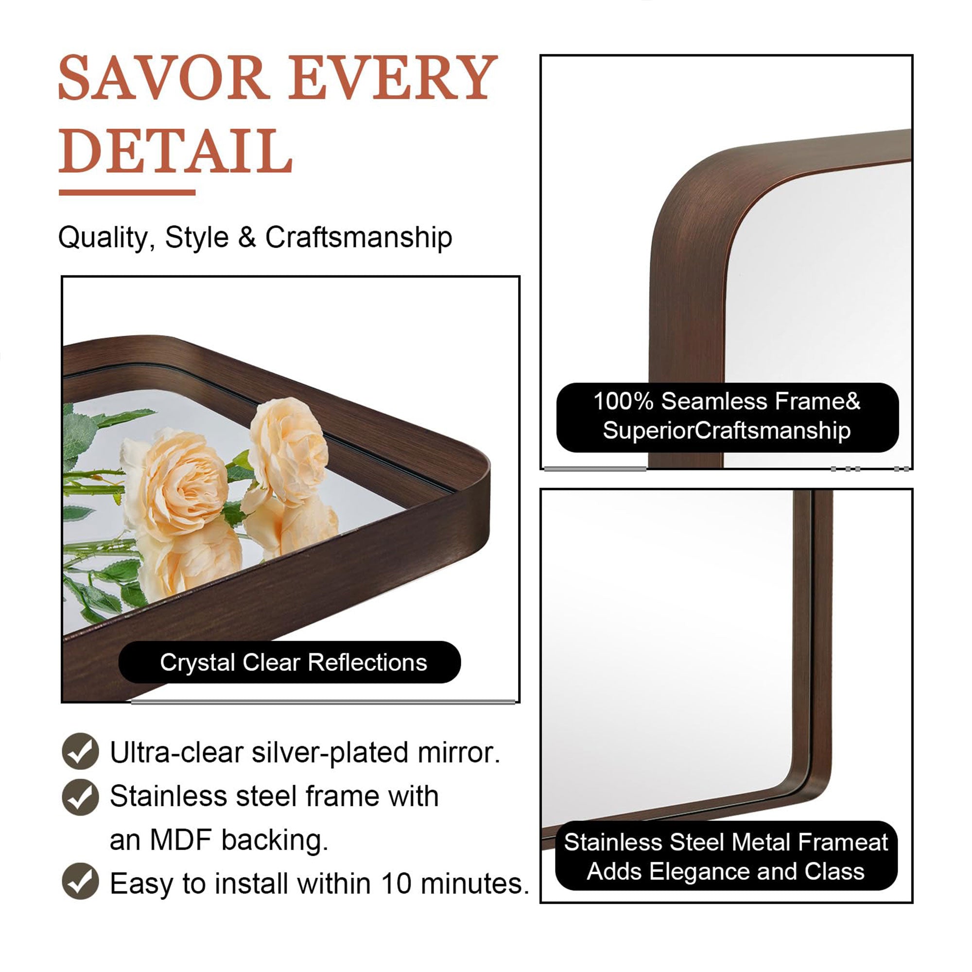 ANDY STAR 24 x 36 Inch Recessed Contemporary Vanity Mirror, Bronze (Used) - VMInnovations