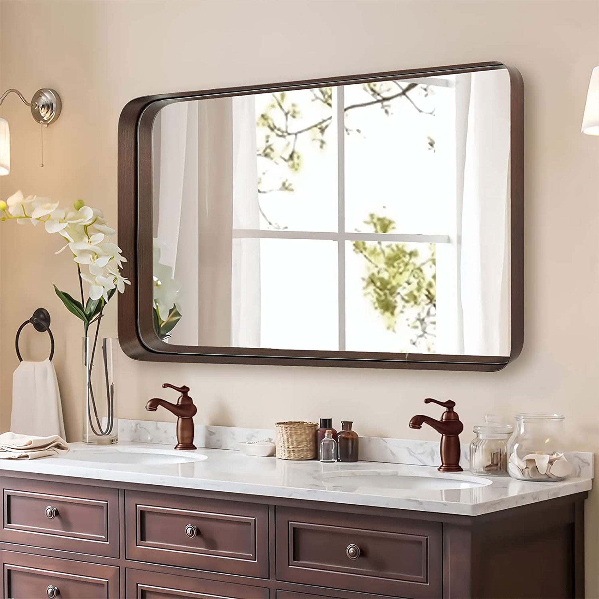 ANDY STAR 24 x 36 Inch Recessed Contemporary Vanity Mirror, Bronze (Used) - VMInnovations
