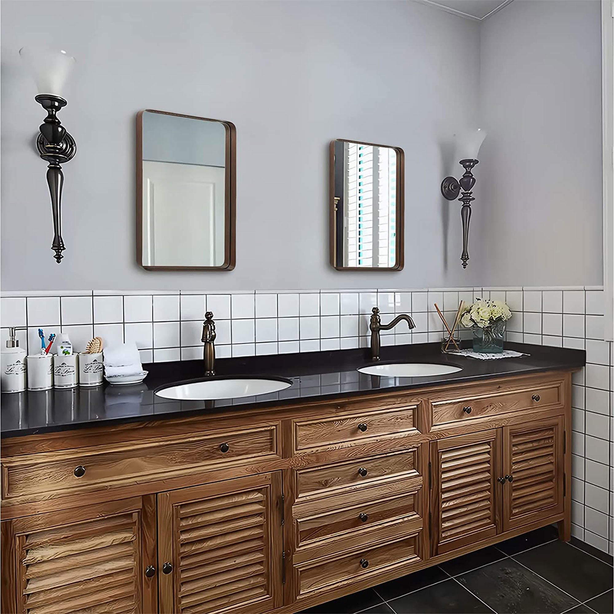 ANDY STAR 24 x 36 Inch Recessed Contemporary Vanity Mirror, Bronze (Used) - VMInnovations