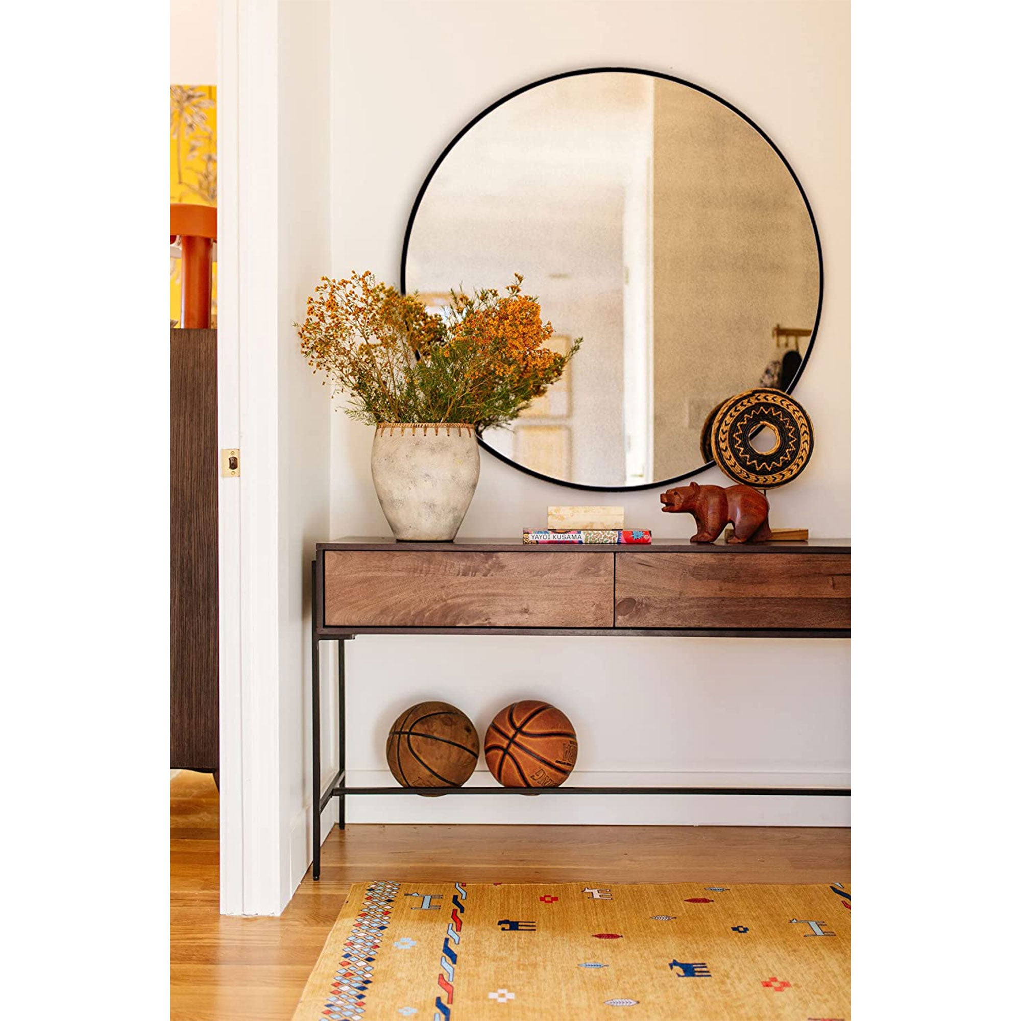24 Inch Round Circle Mirror with Stainless Steel Metal Frame, Black (Open Box) - VMInnovations