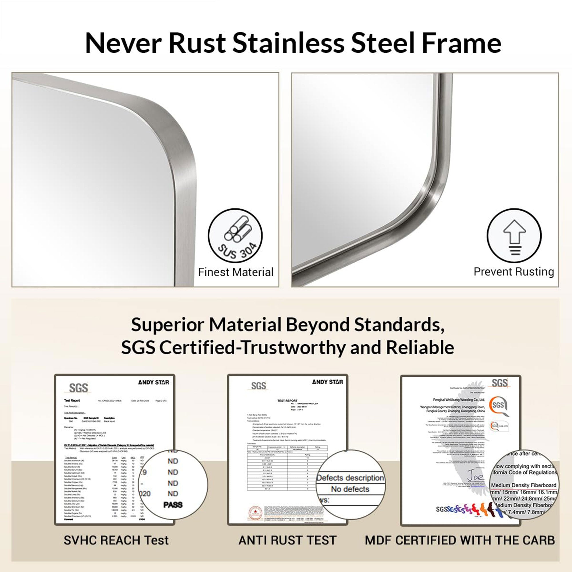 ANDY STAR Modern 20 x 28 Inch Hanging Vanity Mirror, Brushed Nickel (Open Box) - VMInnovations
