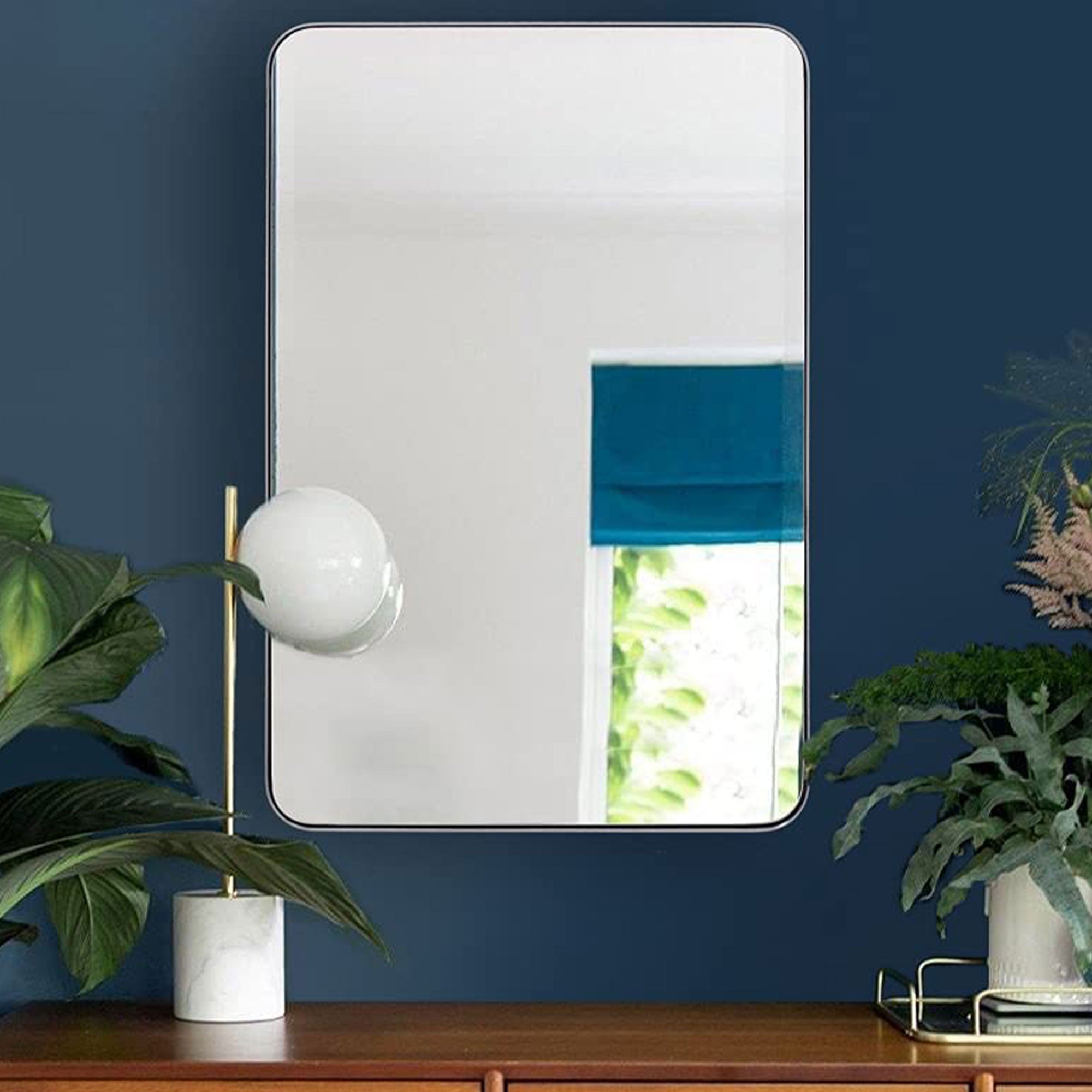ANDY STAR Modern 20 x 28 Inch Hanging Vanity Mirror, Brushed Nickel (Open Box) - VMInnovations