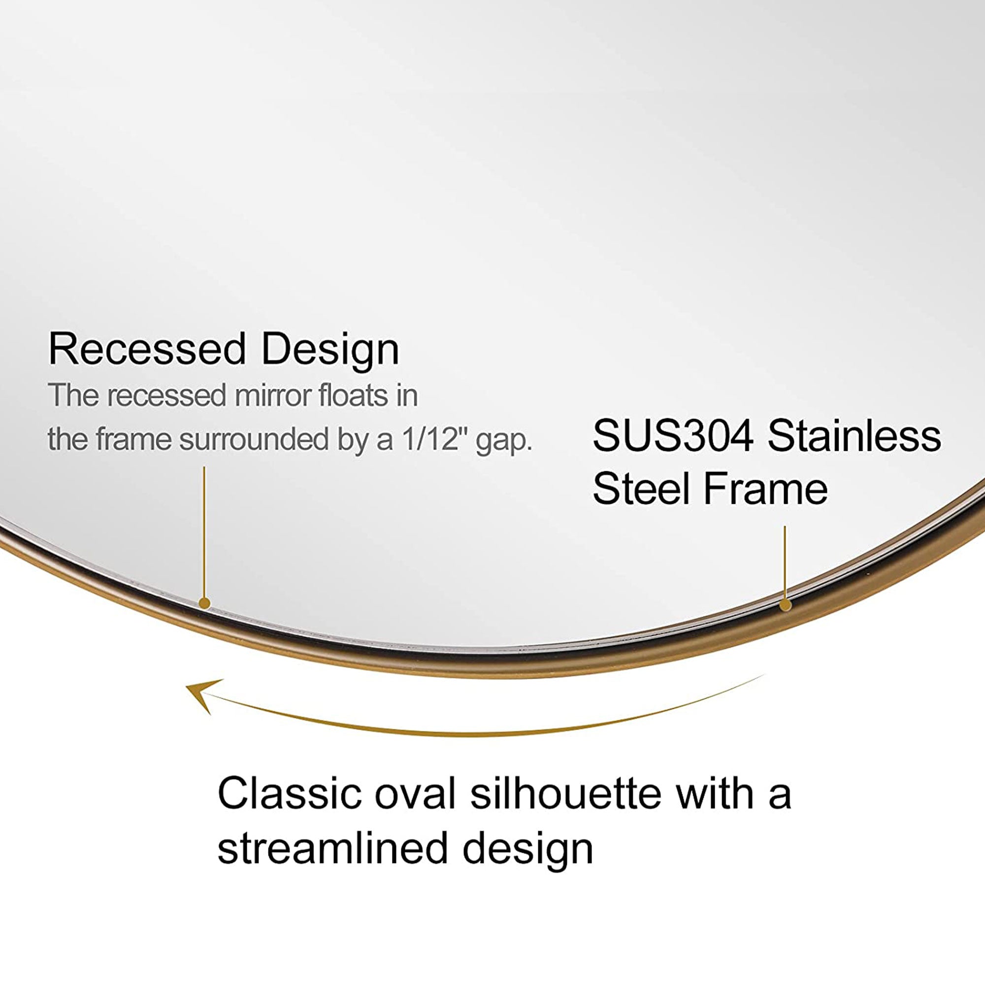 ANDY STAR 22x34 Inch Oval Wall Hanging Bathroom Mirror, Brushed Gold (Open Box) - VMInnovations