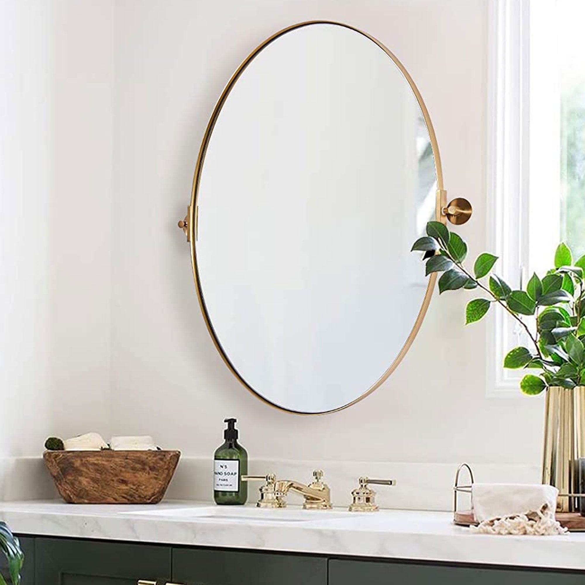 ANDY STAR 22x34 Inch Oval Wall Hanging Bathroom Mirror, Brushed Gold (Open Box) - VMInnovations