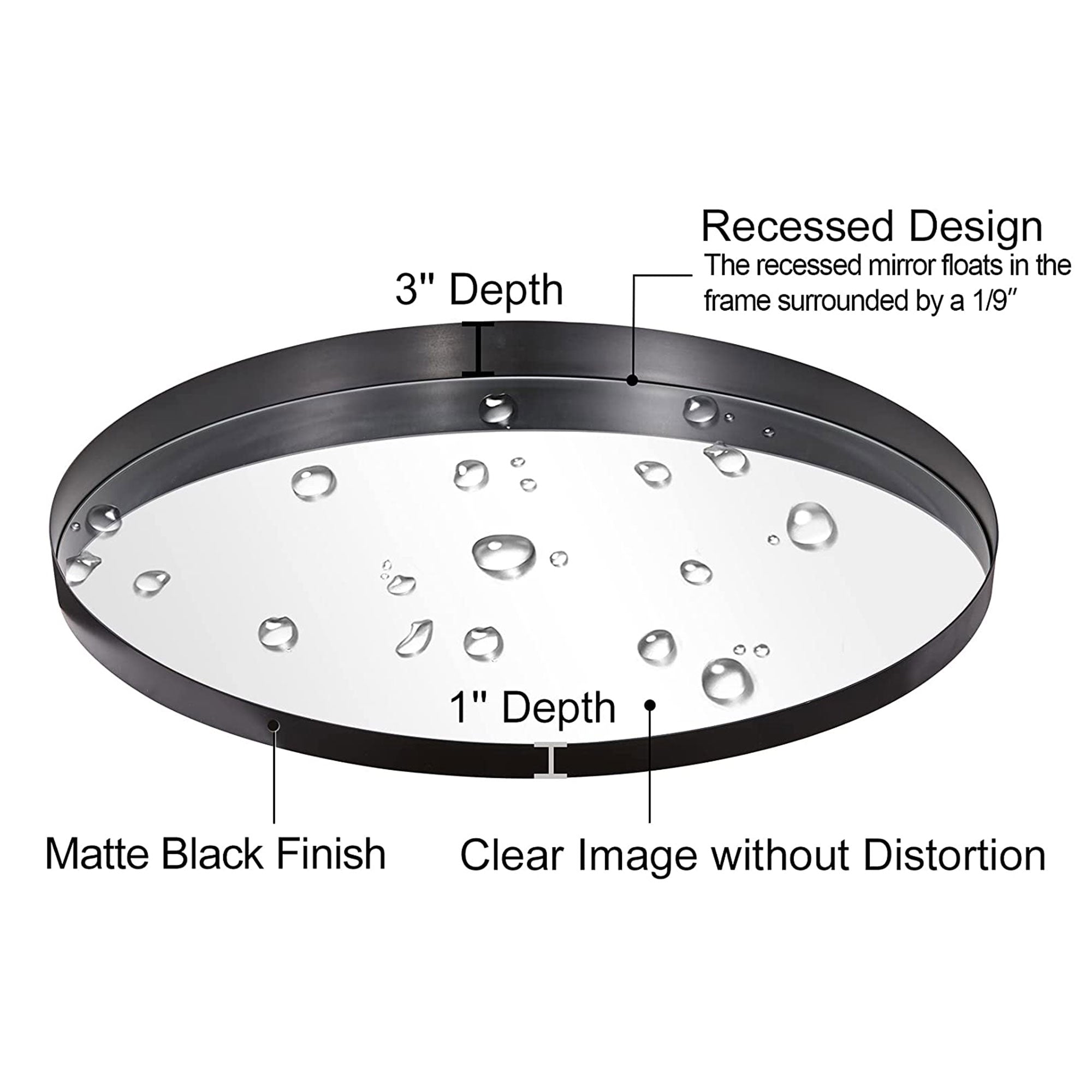 30 Inch Circle Mirror 3 In Deep w/ Stainless Steel Metal Frame, Black (Open Box) - VMInnovations