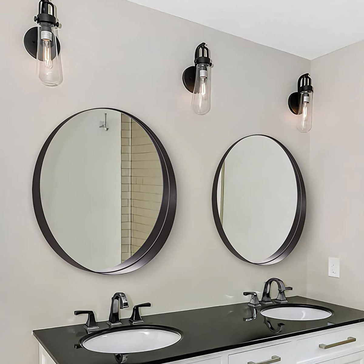 30 Inch Circle Mirror 3 In Deep w/ Stainless Steel Metal Frame, Black (Open Box) - VMInnovations