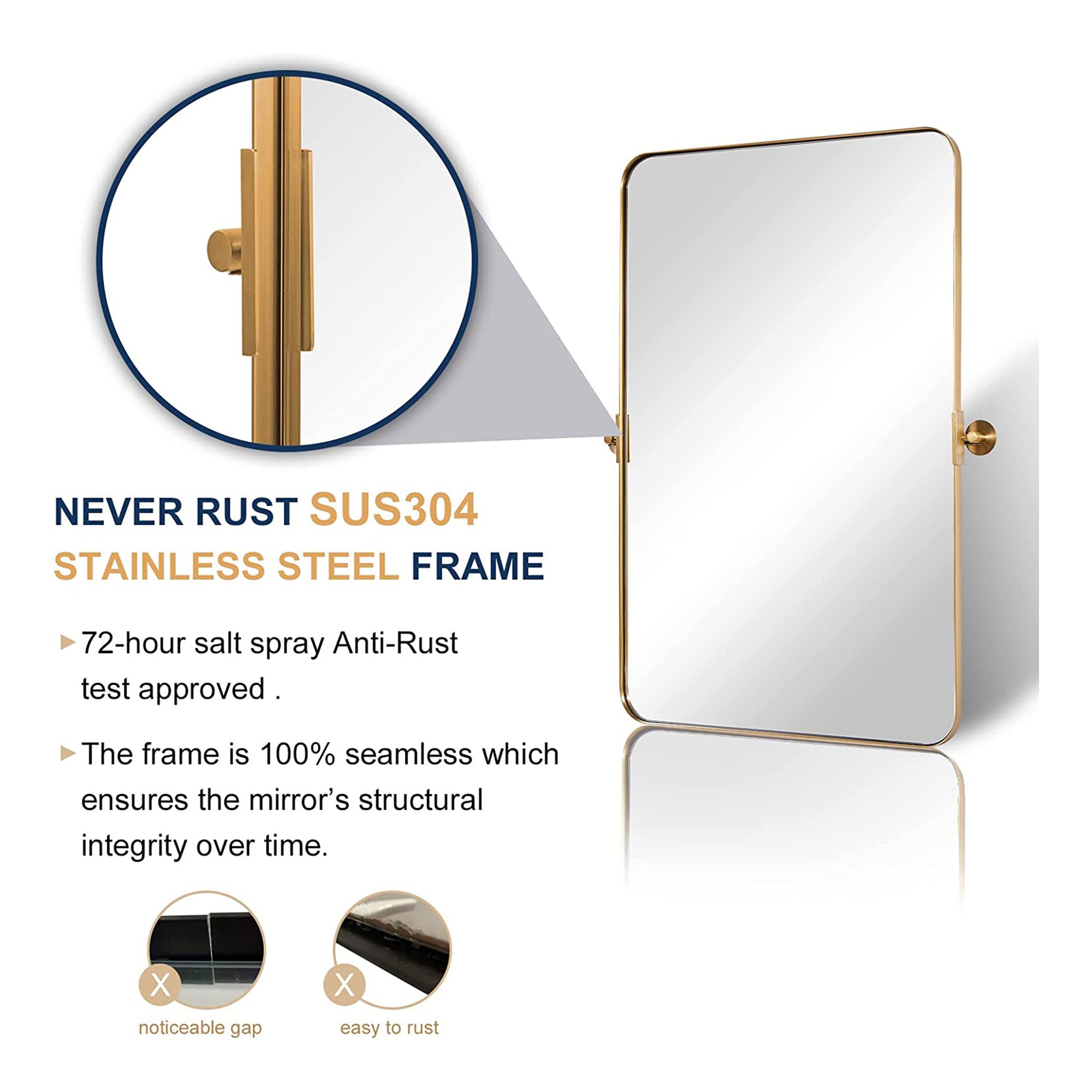 ANDY STAR Modern 38"x25" Hanging Bathroom Mirror, Brushed Gold (For Parts) - VMInnovations