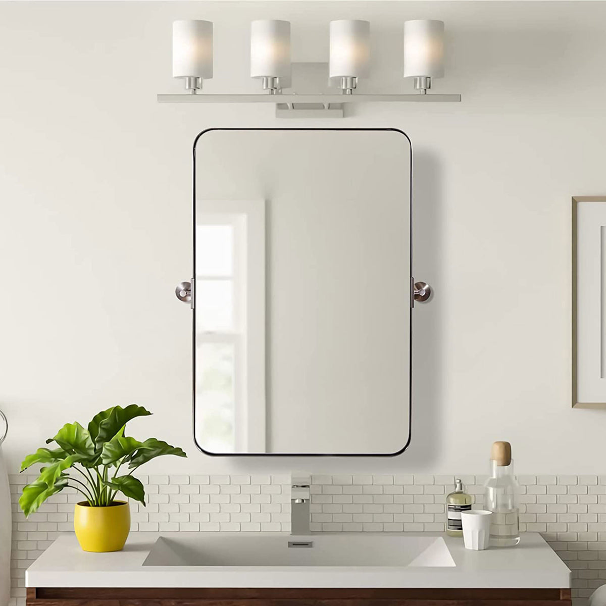 ANDY STAR Modern 22x34" Wall Hanging Bathroom Mirror, Brushed Nickel (Used) - VMInnovations