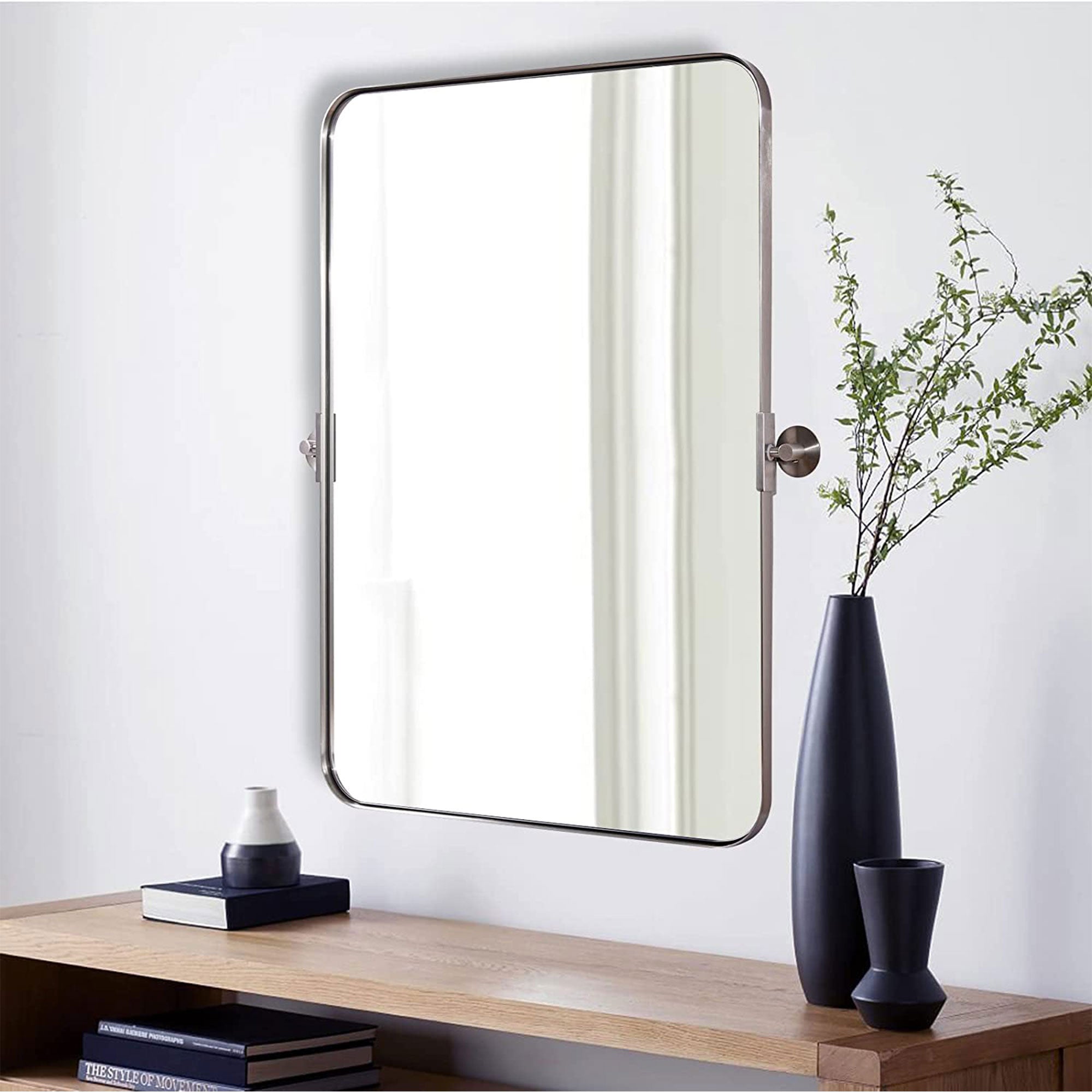 ANDY STAR Modern 22x34" Wall Hanging Bathroom Mirror, Brushed Nickel (Used) - VMInnovations