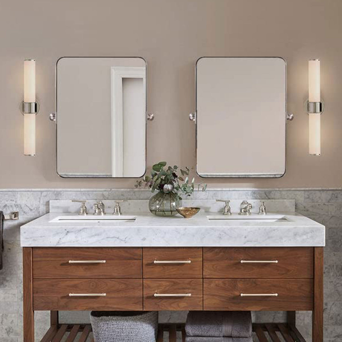 ANDY STAR Modern 22x34" Wall Hanging Bathroom Mirror, Brushed Nickel (Used) - VMInnovations