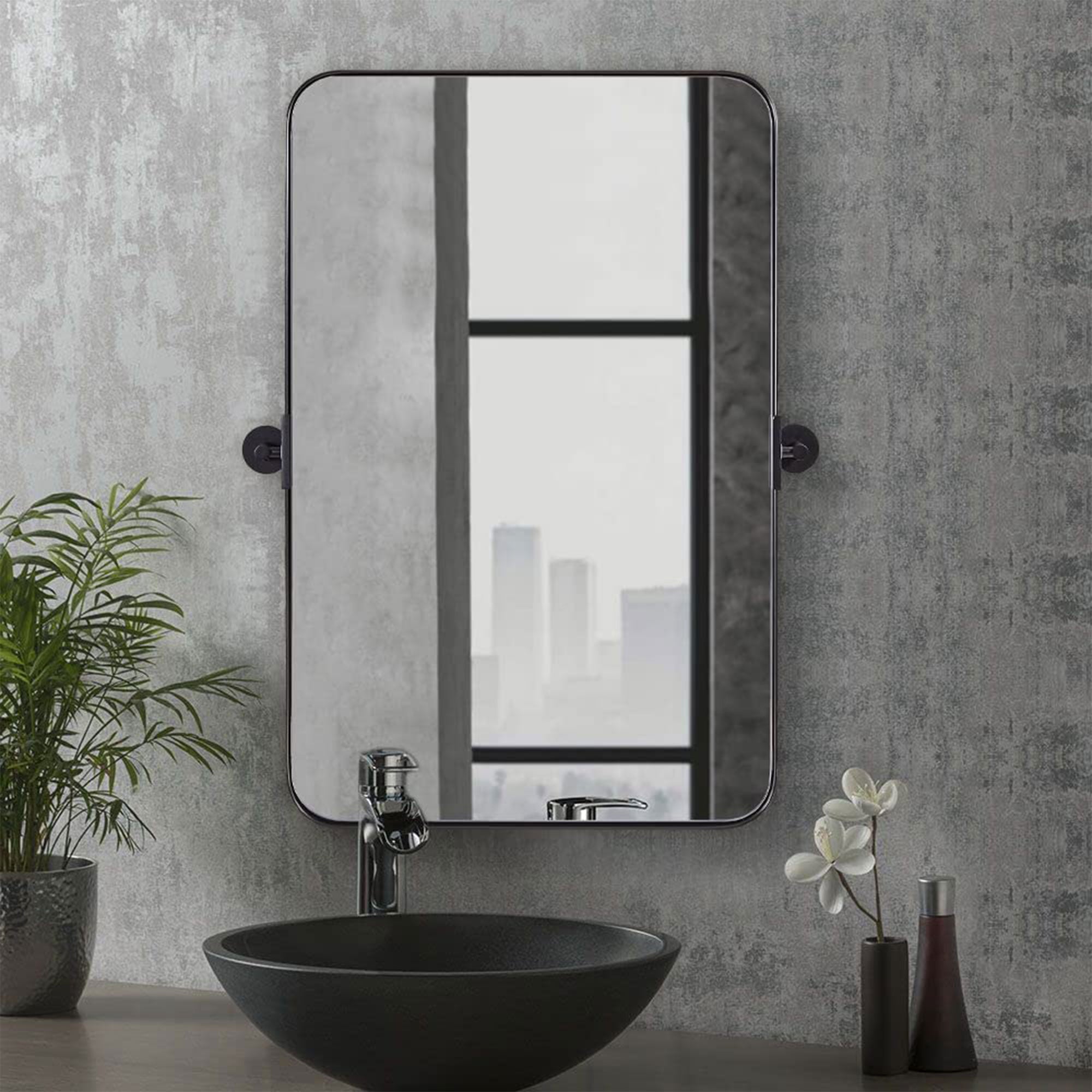 22 x 34 In Rectangular Wall Mounted Vanity Mirror, Matte Black (Used) - VMInnovations