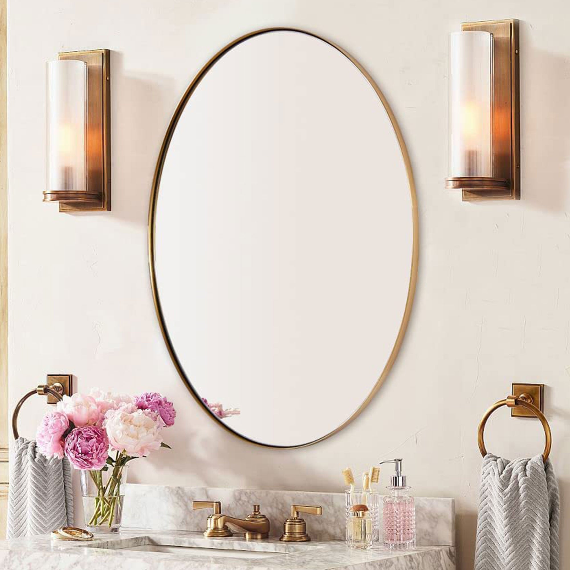 ANDY STAR Modern 20x28" Oval Wall Hanging Bathroom Vanity Mirror, Gold(Open Box) - VMInnovations