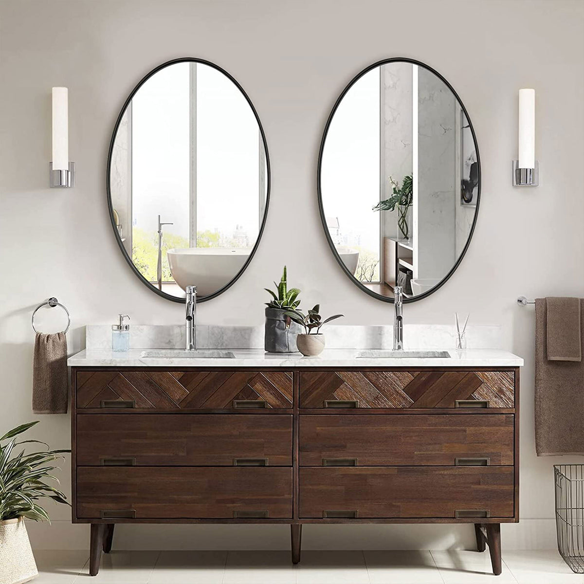ANDY STAR 24"x36" Oval Hanging Deep Metal Frame Wall Mirror, Matte Black (Used)