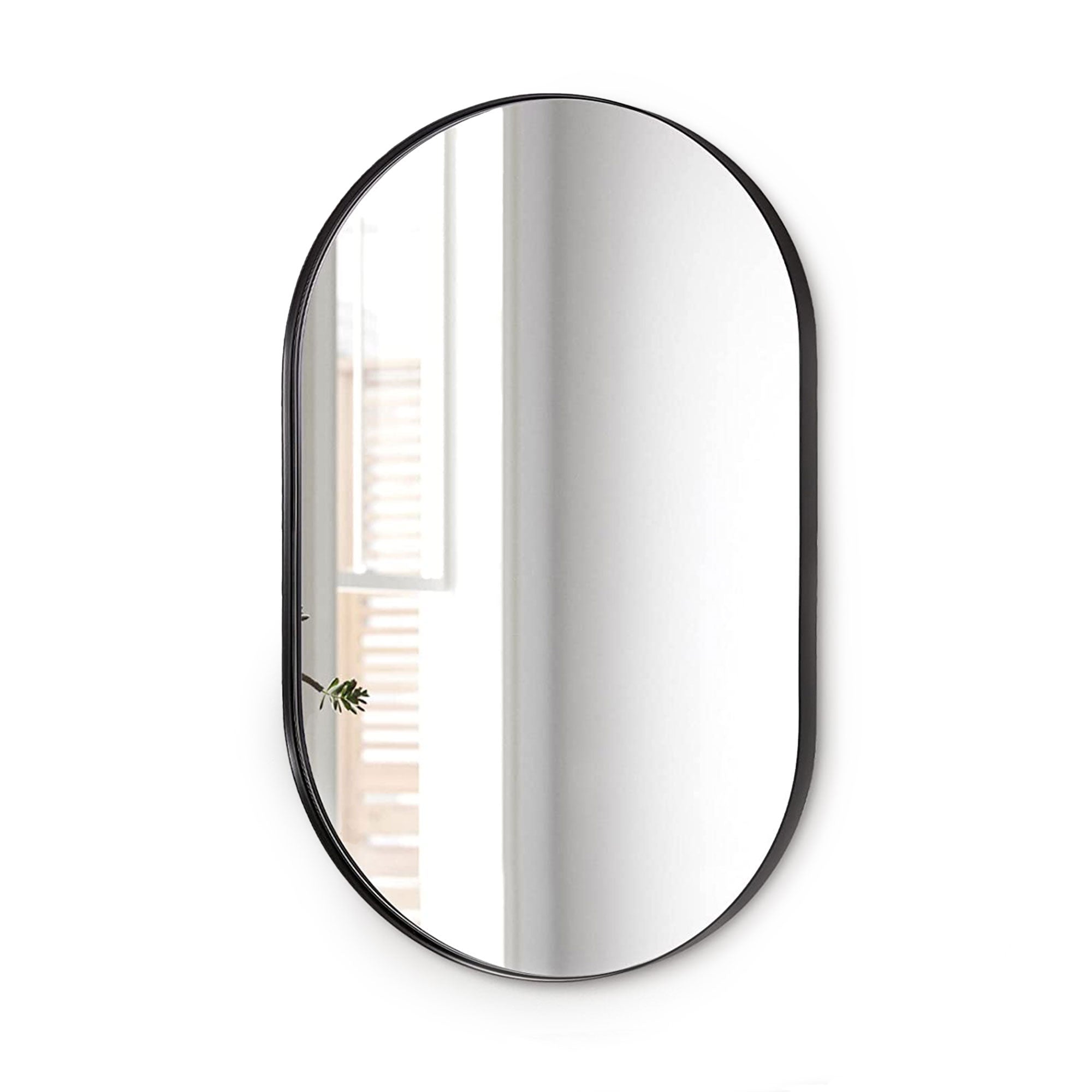 ANDY STAR 24 x 36 In Oval Hanging Metal Frame Wall Mirror, Matte Black(Open Box) - VMInnovations