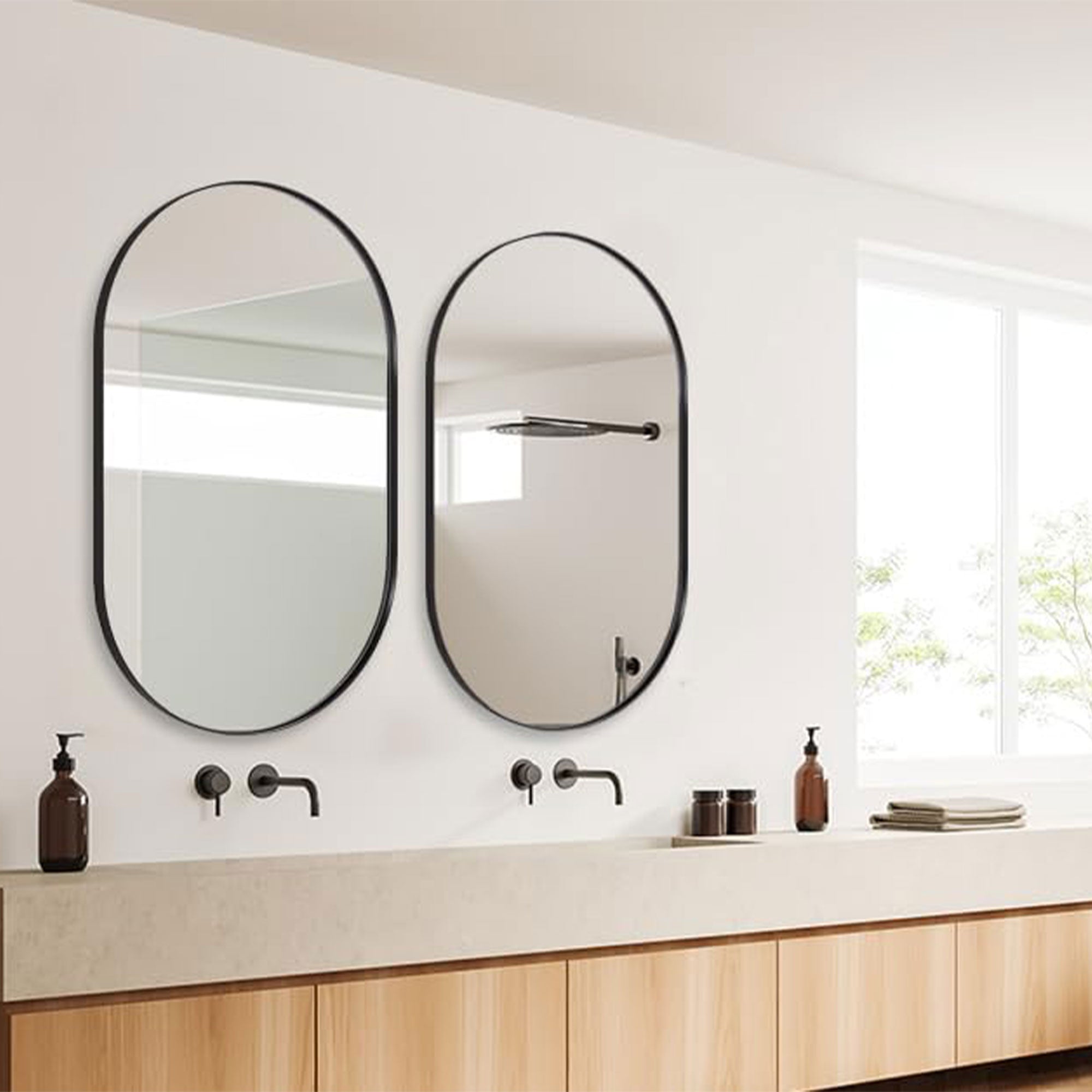 ANDY STAR 24 x 36 Inch Oval Hanging Deep Metal Frame Wall Mirror, Matte Black - VMInnovations
