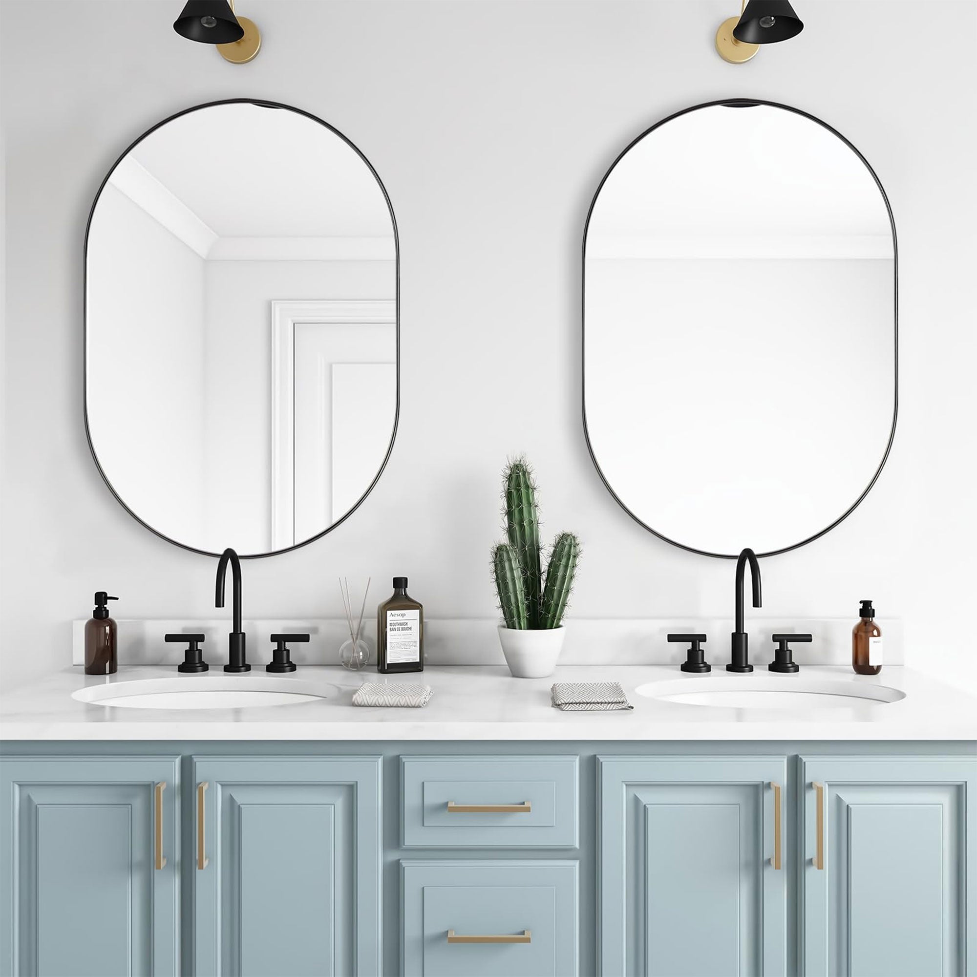 ANDY STAR 24 x 36 Inch Oval Hanging Deep Metal Frame Wall Mirror, Matte Black - VMInnovations