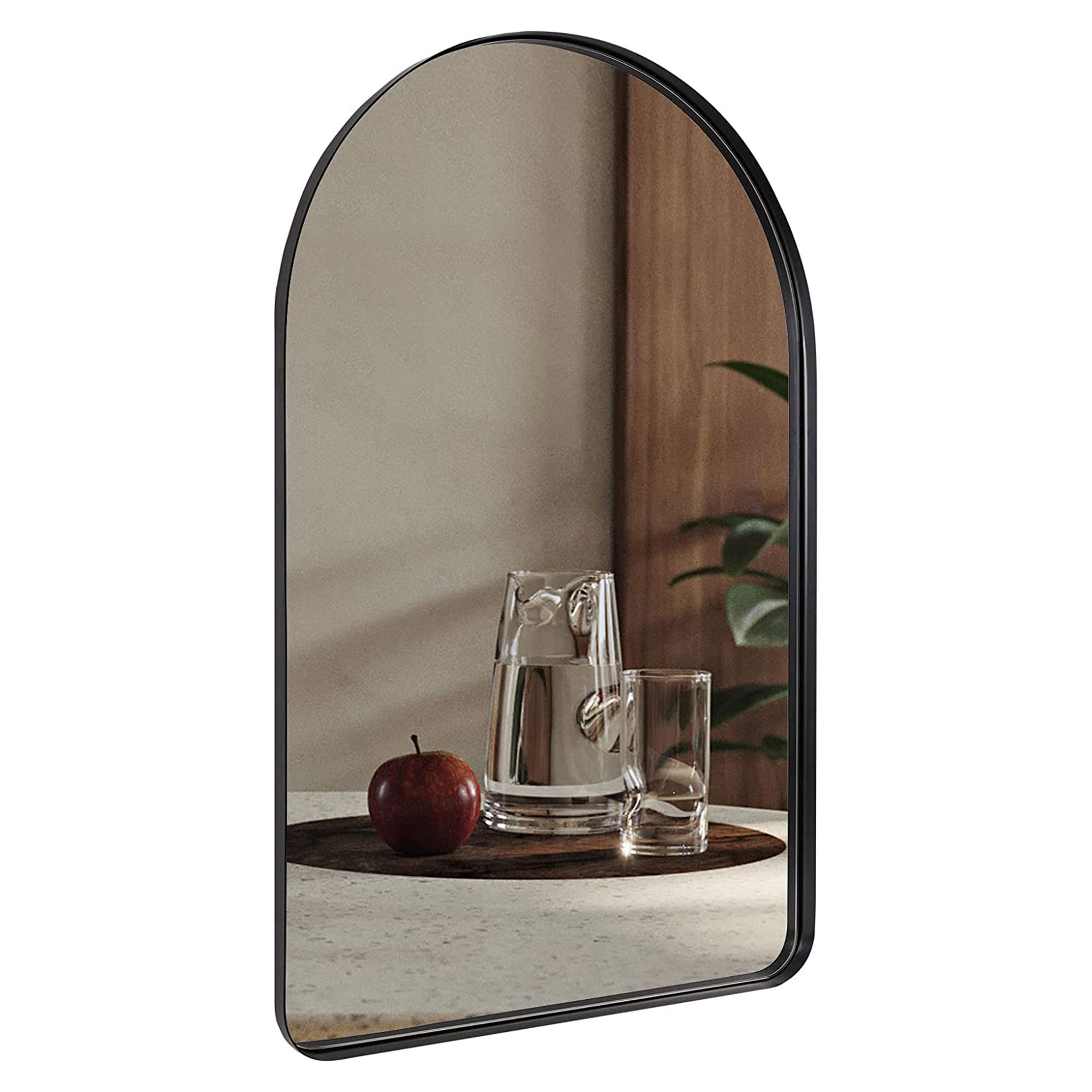 ANDY STAR 24 x 38 Inch Wall Mounted Metal Frame Arched Vanity Mirror, Black - VMInnovations