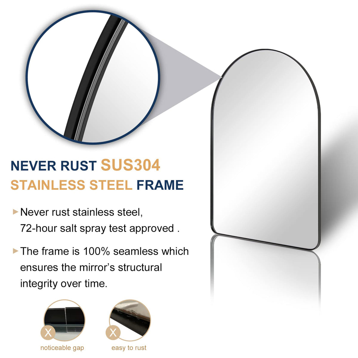 24 x 38 Inch Wall Mounted Metal Frame Arched Vanity Mirror, Black (Open Box) - VMInnovations