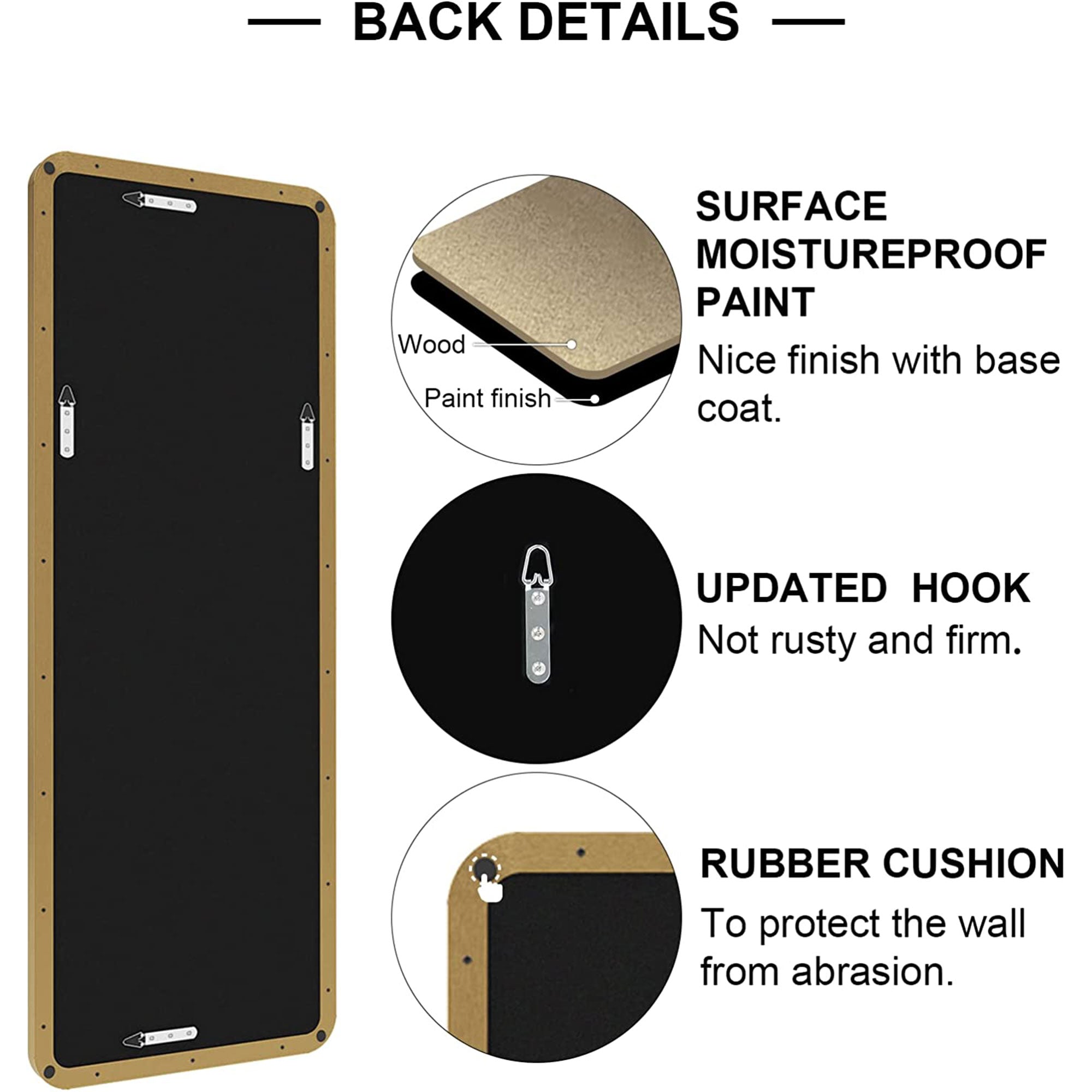 Modern 18 x 48 Inch Rectangular Full Body Length Mirror, Brushed Gold (Open Box) - VMInnovations