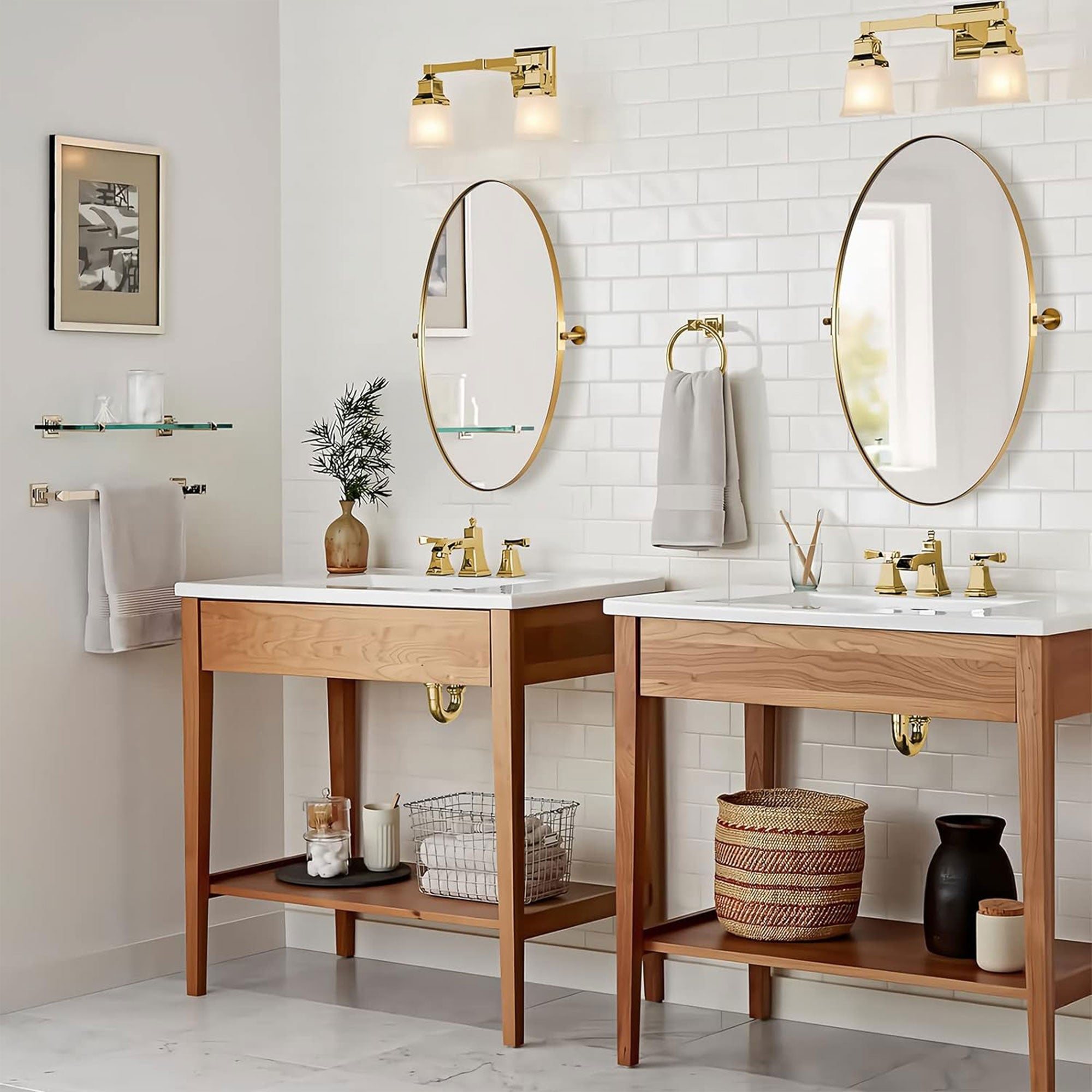 ANDY STAR 20 x 30 Inch Oval Shaped Tilting Modern Vanity Mirror, Gold (Open Box) - VMInnovations