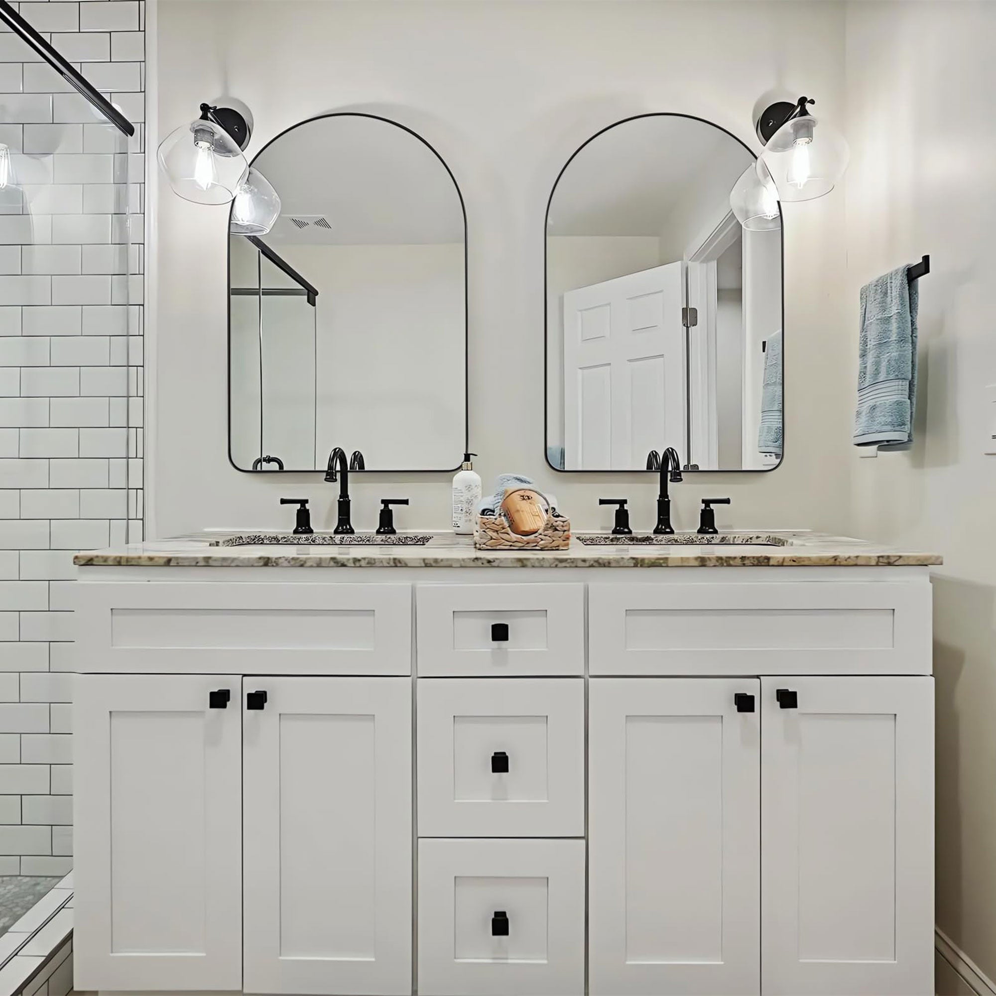 22 x 35 Inch Wall Mounted Metal Frame Arched Vanity Mirror, Black (Open Box) - VMInnovations