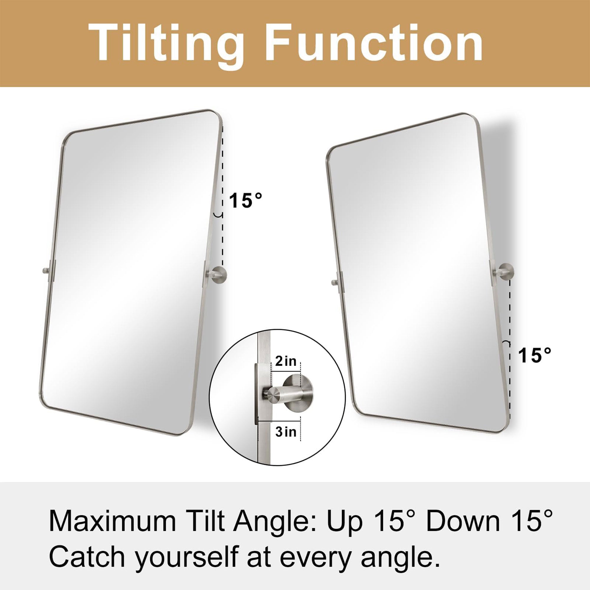 ANDY STAR 20 x 30 In Rectangular Tilting Modern Vanity Mirror, Nickel (Open Box) - VMInnovations