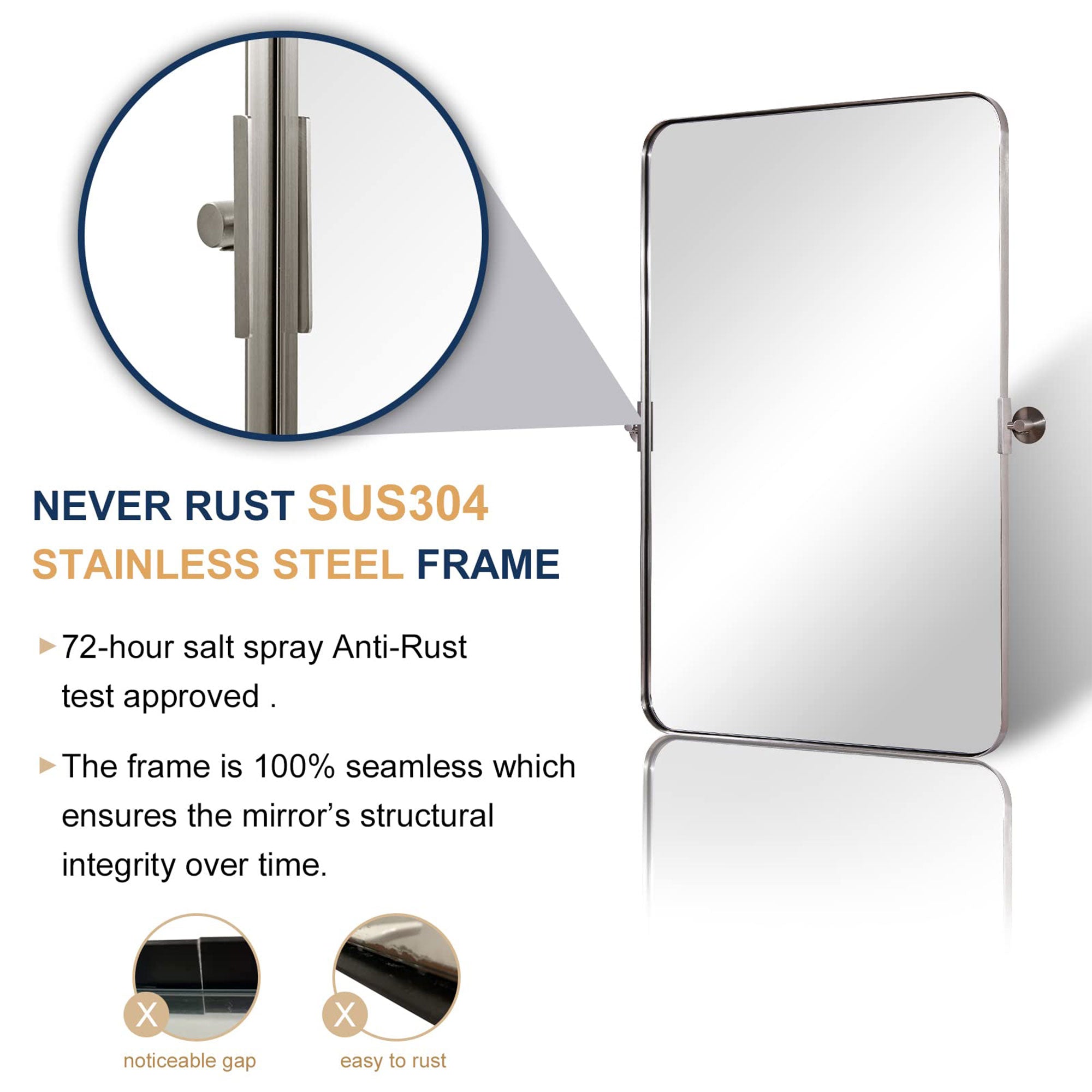 ANDY STAR 20 x 30 In Rectangular Tilting Modern Vanity Mirror, Nickel (Open Box) - VMInnovations