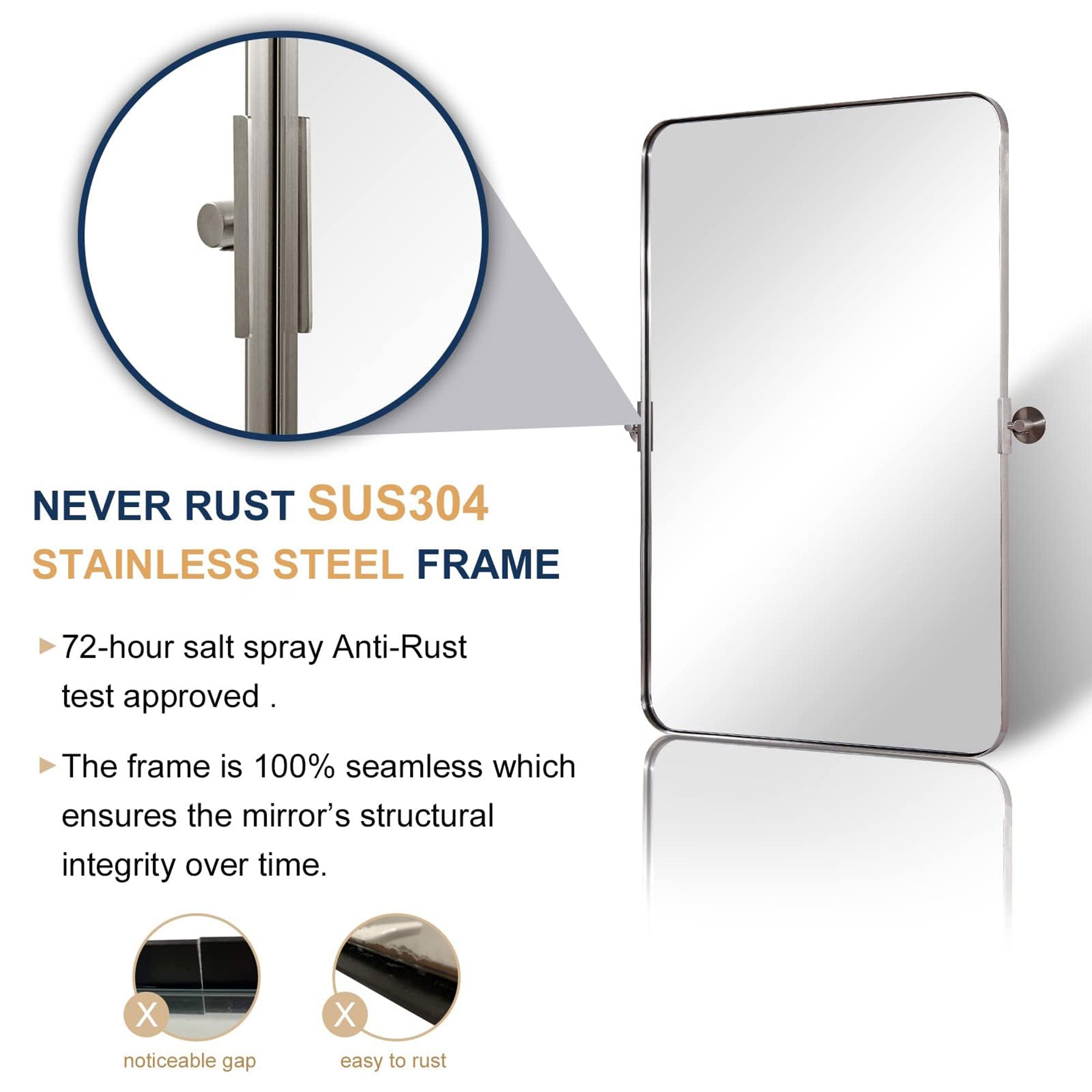 ANDY STAR 22 x 34 Inch Tilting Modern Vanity Mirror, Brushed Nickel (Used) - VMInnovations